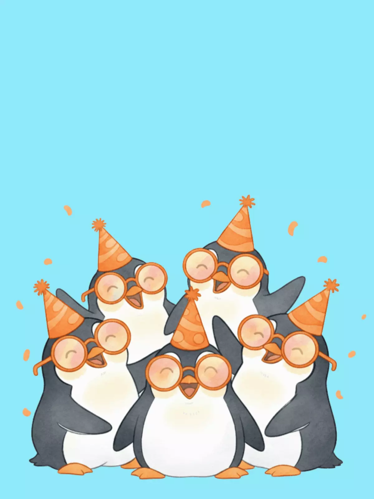 Minimalist penguin welcome back card with black and white design and a single accent color, humorous and playful, perfect for friends or kids.