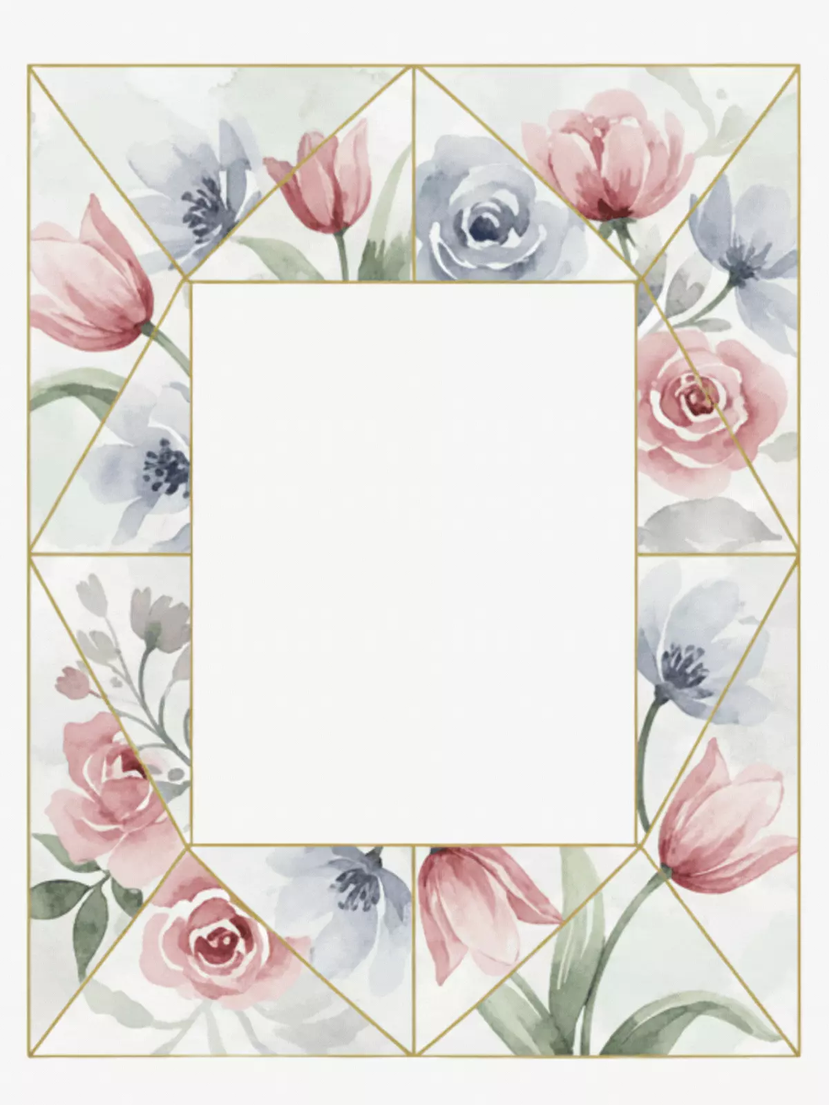 Modern watercolor 'Just Because' card featuring geometric shapes and floral elements, soft pastel colors, artistic design.