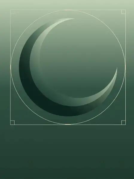 Monochrome Ramadan Kareem card featuring a gradient crescent moon, minimalist design, spiritual and modern.