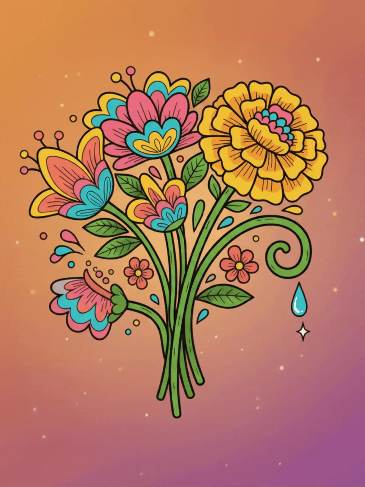 Humorous forgiveness card featuring Mexican folk art style floral arrangement with a giant cartoon tear, vibrant colors, for Forgiveness Day