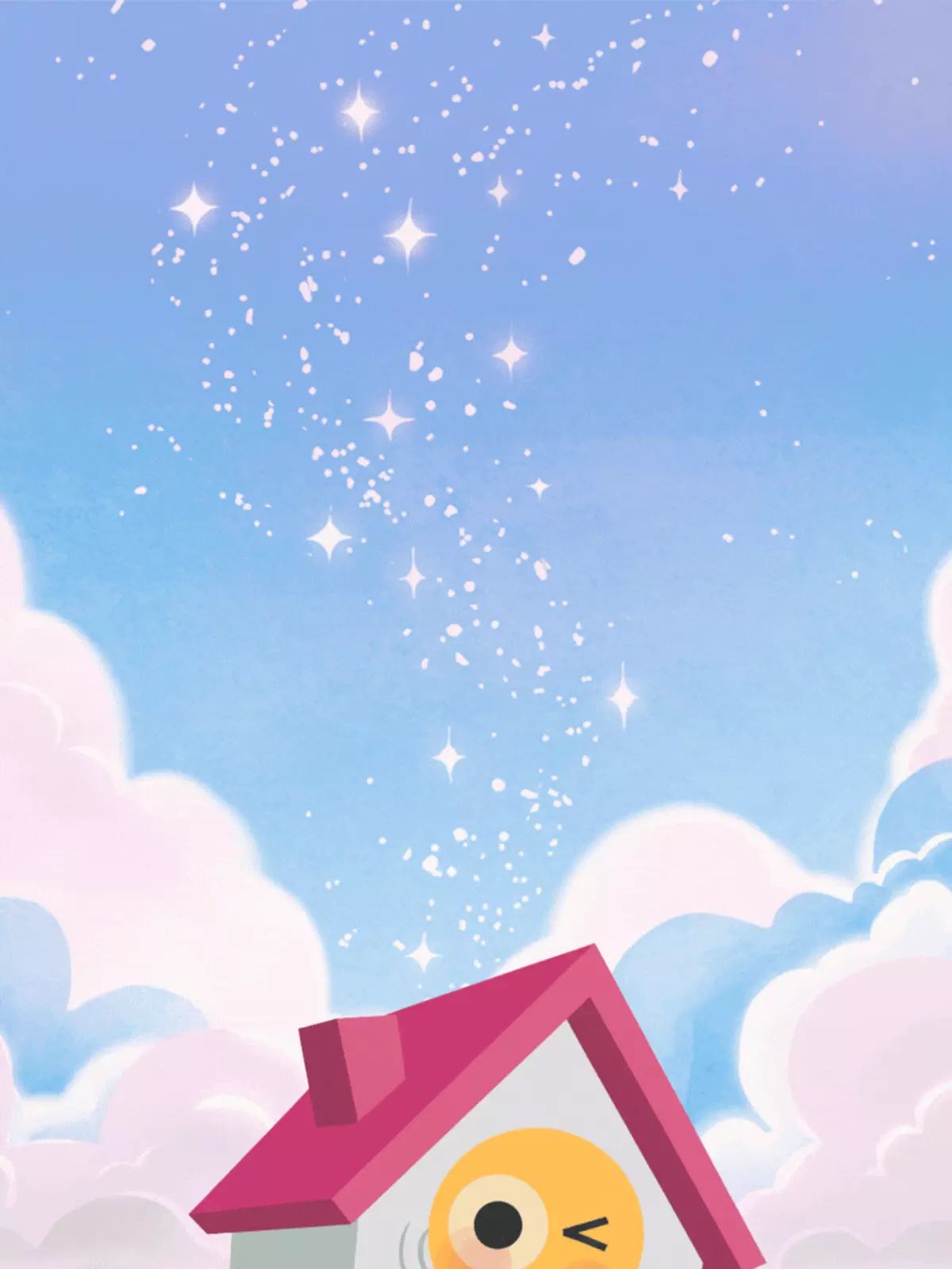 Bauhaus inspired Welcome Home card featuring geometric shapes and bold colors in a retro vintage design