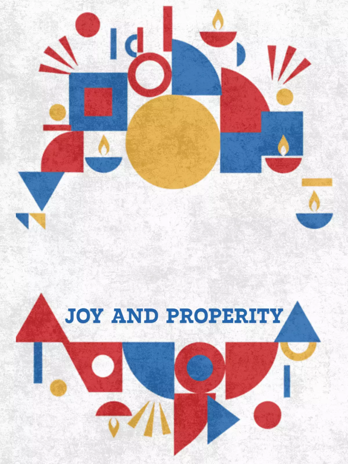 Modern Diwali greeting card featuring geometric Bauhaus-inspired design with abstract shapes and primary colors, perfect for colleagues and friends.