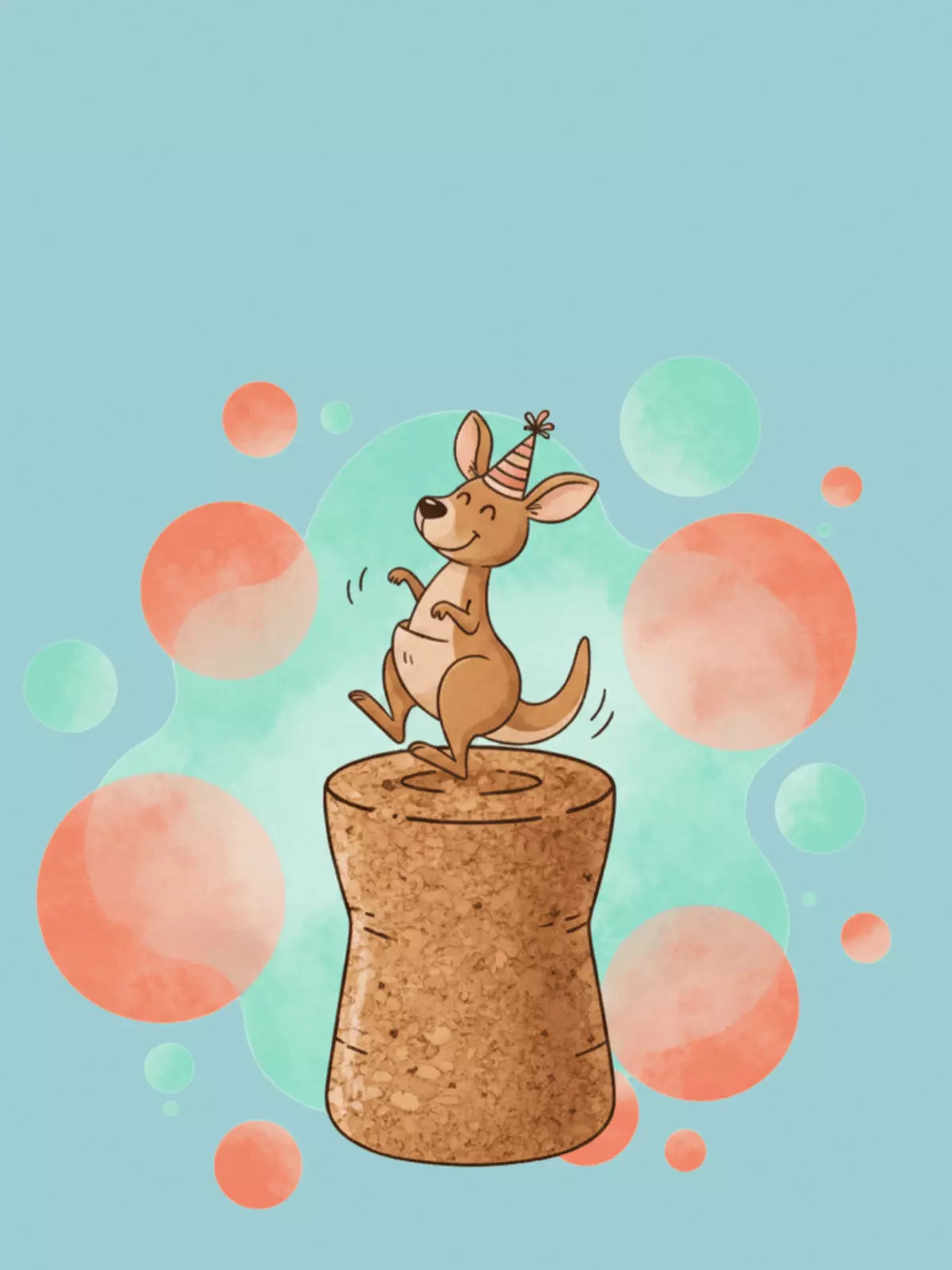 Australia Day card with a cartoon kangaroo, cork texture background, and the text 'Good On Ya!', watercolor style, humorous design.