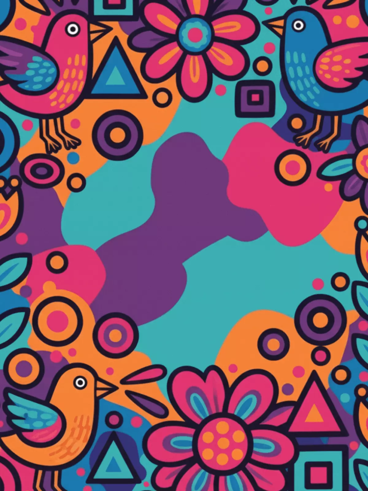 Colorful Teacher's Day card featuring Mexican folk art birds and the text "Best Teacher Ever!", humorous and whimsical design.