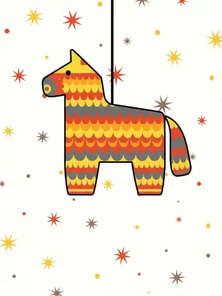 Humorous Cinco de Mayo card featuring Islamic geometric patterns forming a colorful piñata design, perfect for friends and kids