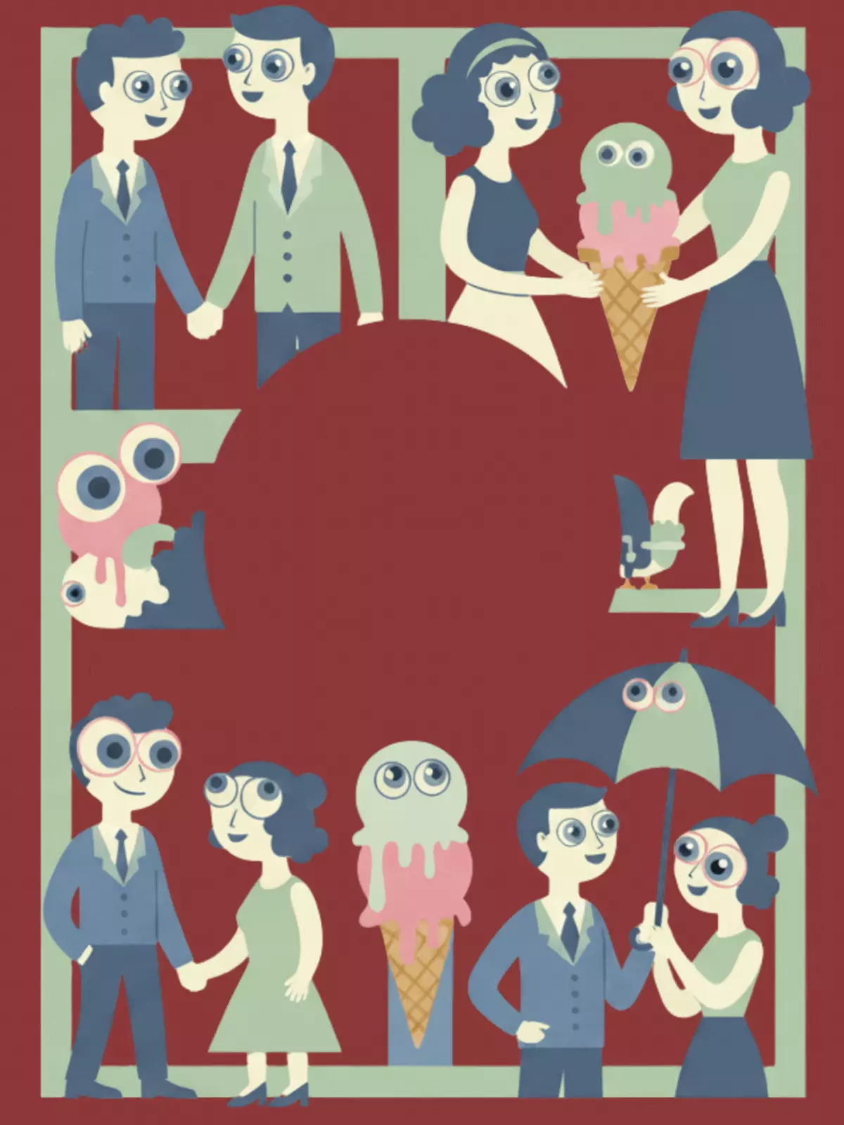 Vintage-style anniversary card with googly eyes, retro colors, and humorous text "Eye Love You!" design, perfect for a funny and romantic anniversary message.