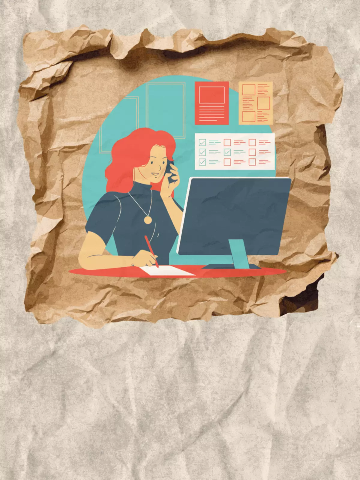 Humorous work anniversary card featuring a chaotic collage of textures and patterns, abstract design style, for celebrating work milestones with colleagues.