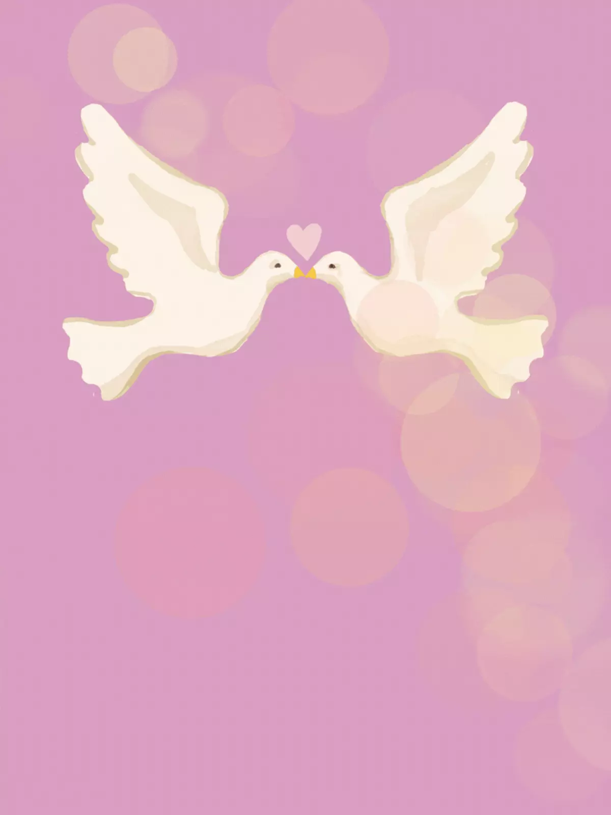 Romantic love card featuring two doves forming a heart silhouette against a bokeh background, symbolizing love and affection.