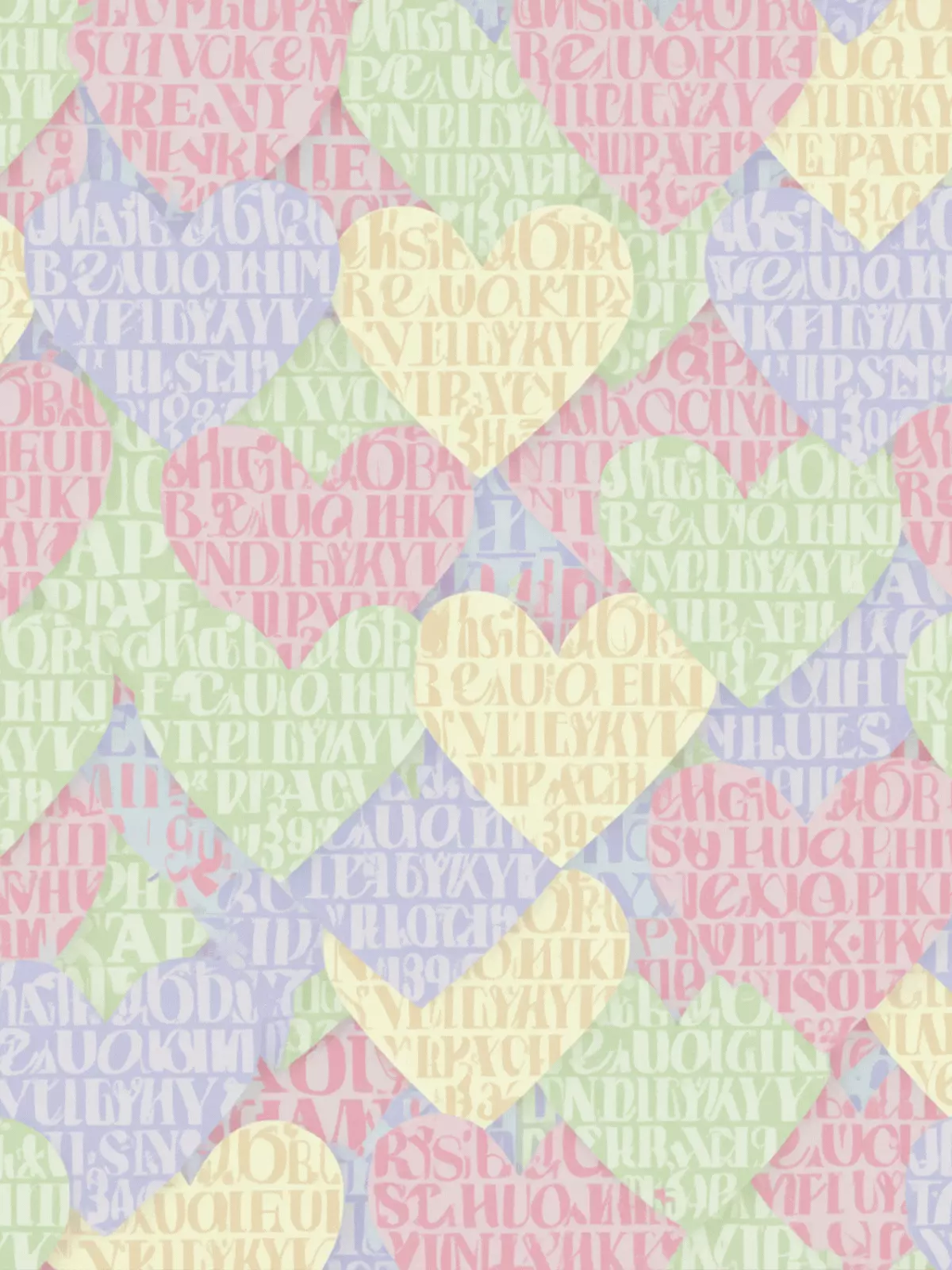 Funny Valentine's card with 'You're My Type' typography, abstract heart shapes made of letters, colorful design, humorous greeting card for Valentine's Day