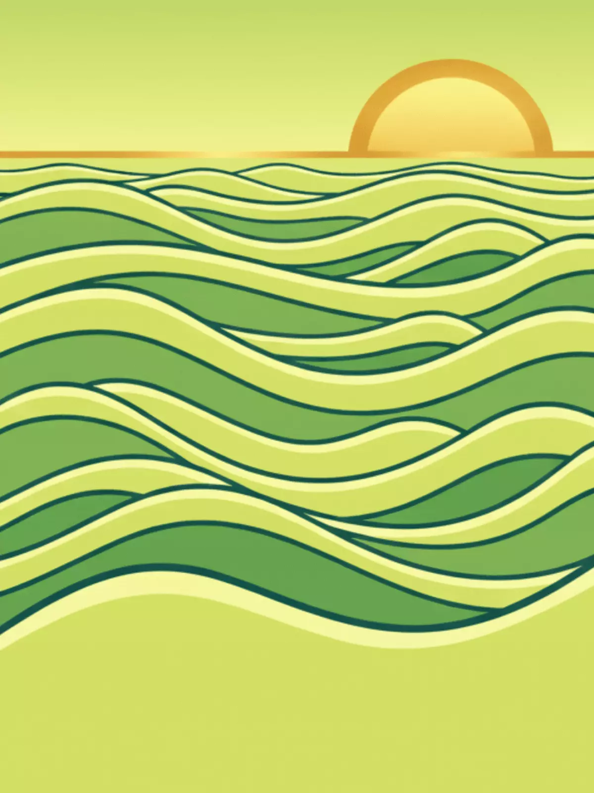 Analogous color ocean waves 'Thinking of You' card illustration. Calm and peaceful sea design.