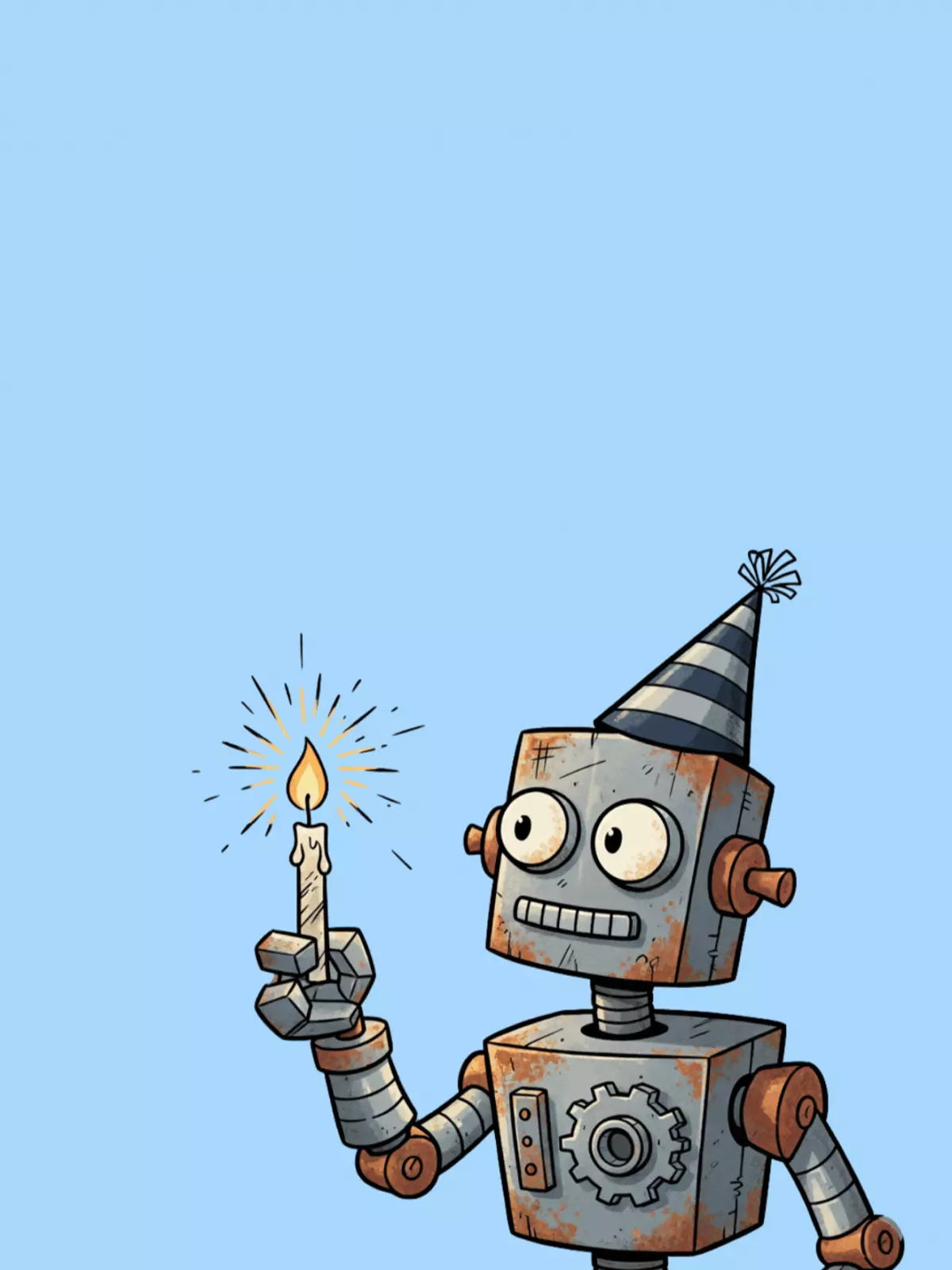 Funny robot birthday card featuring metallic textures and industrial design elements, ideal for masculine recipients or colleagues