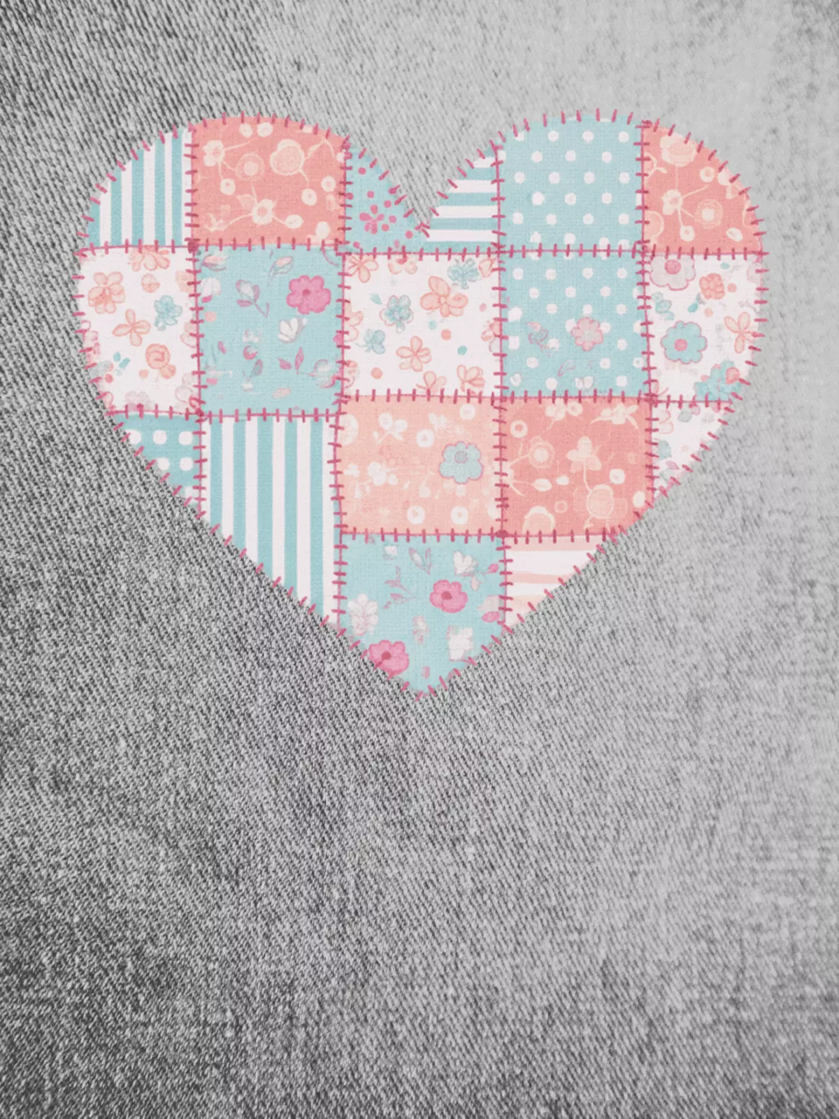 Wedding/Engagement card featuring a colorful patchwork heart illustration with fabric textures, including a funny pickle patch, symbolizing the union of two different personalities.