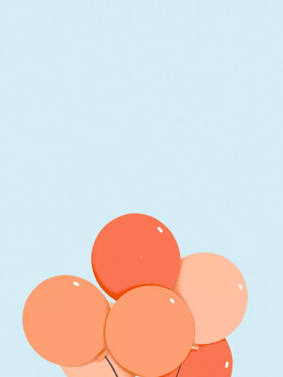 Cheerful birthday card with warm-colored balloons floating on a simple background, illustration style, perfect for sending birthday wishes to friends and family.