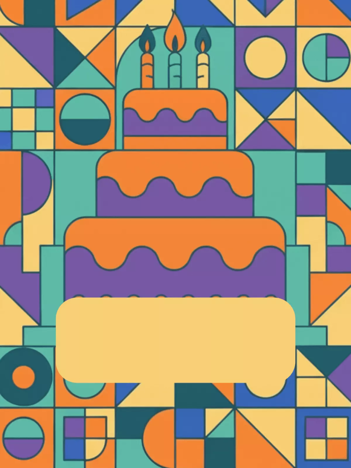 Colorful geometric birthday card in a Cubist style, featuring fragmented shapes and modern design, perfect for a modern artistic birthday celebration