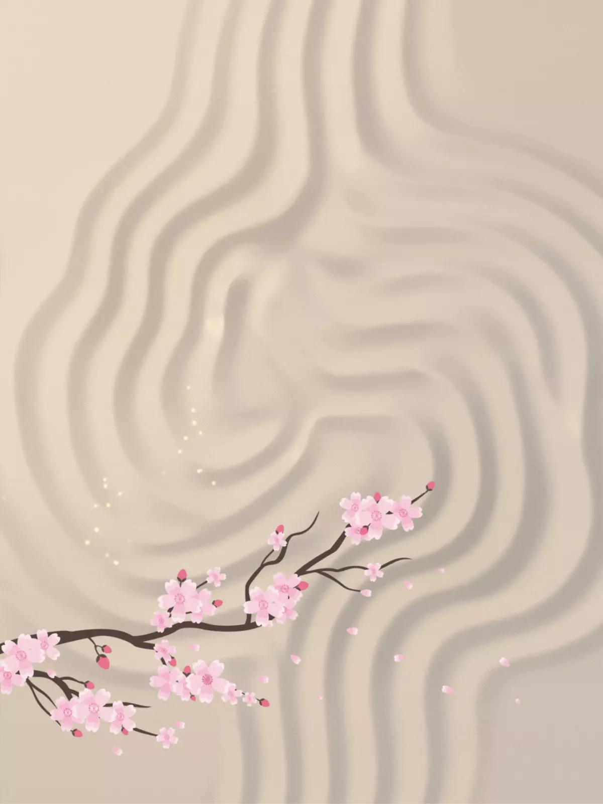 Minimalist birthday card featuring a raked sand pattern inspired by Japanese Zen gardens with a delicate floral accent. Perfect for sending calm and kind thoughts.