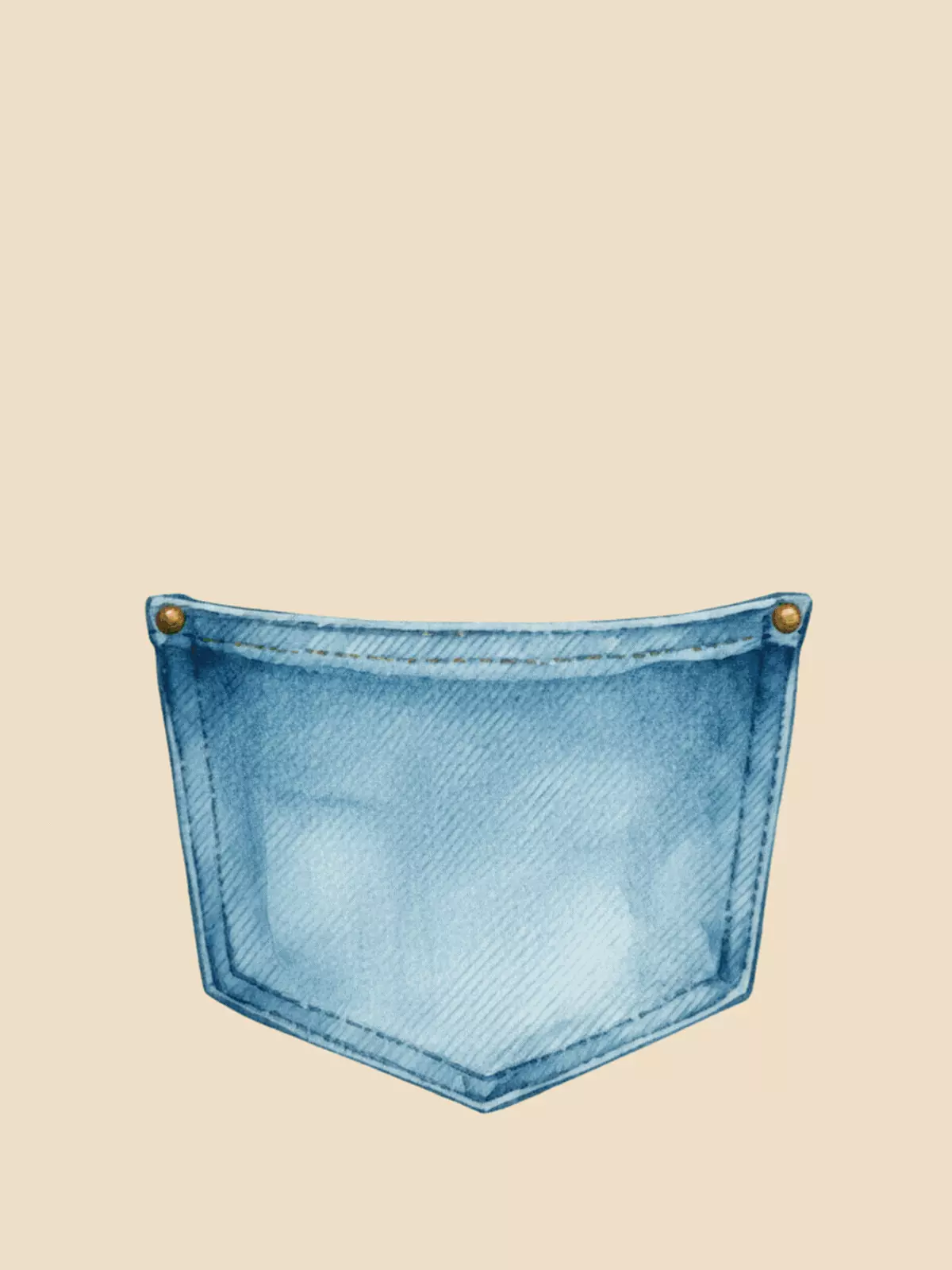 Watercolor illustration of a denim pocket filled with colorful flowers, farewell card design, artistic style, wishing good luck