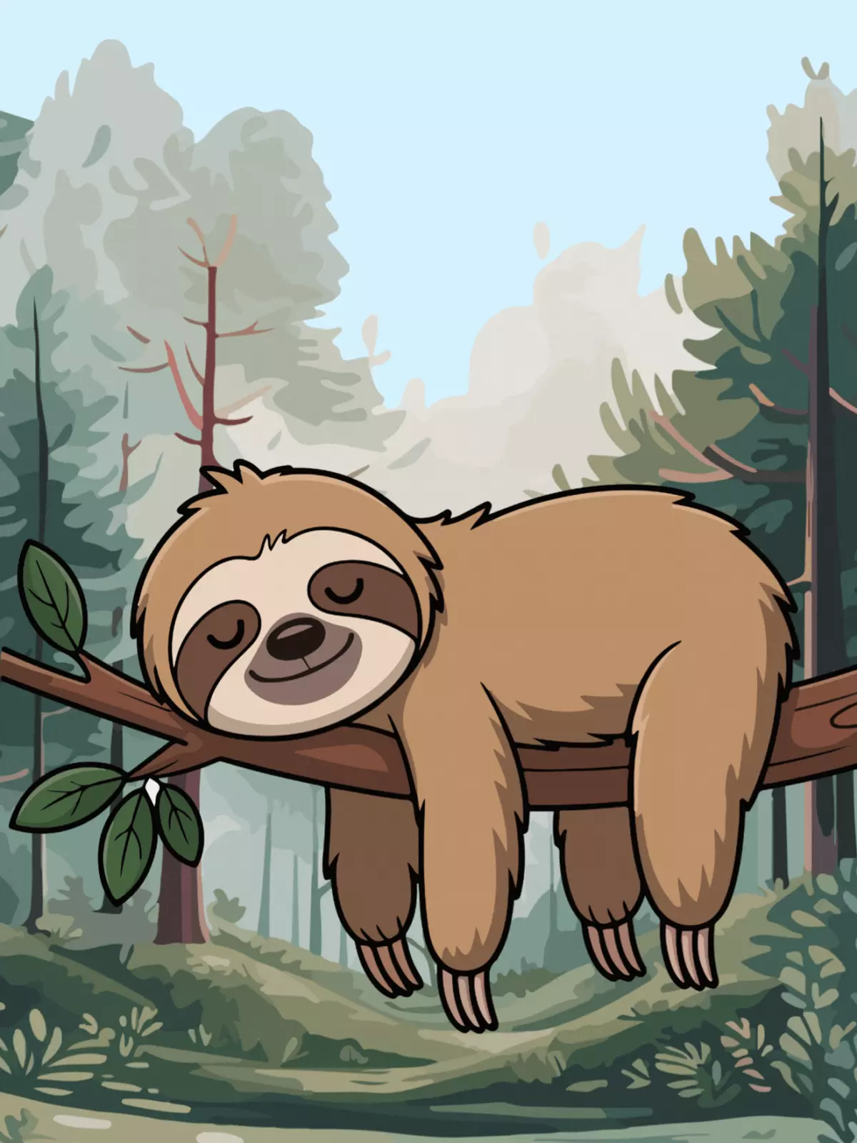 Humorous thinking of you card featuring a sloth draped in silk fabrics, painterly design, funny and luxurious