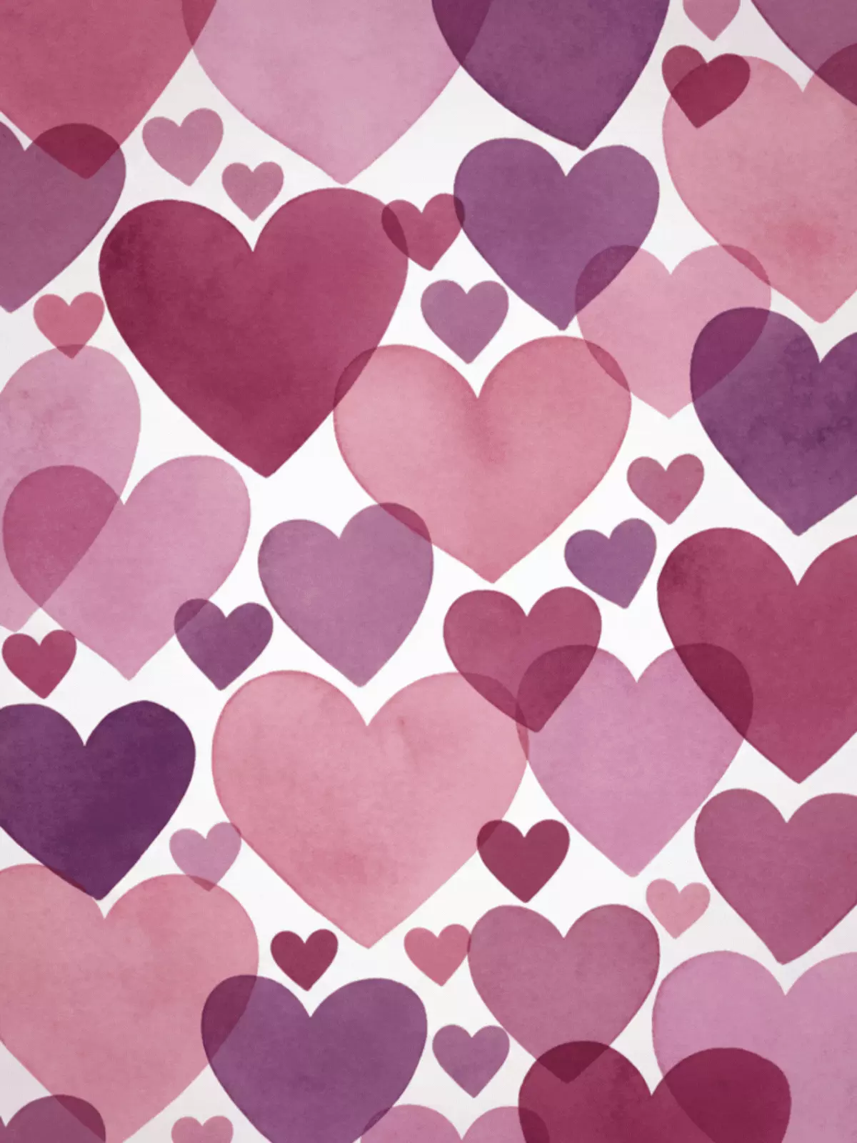 Minimalist anniversary card with overlapping watercolor hearts in three colors, simple and artistic design expressing enduring love.