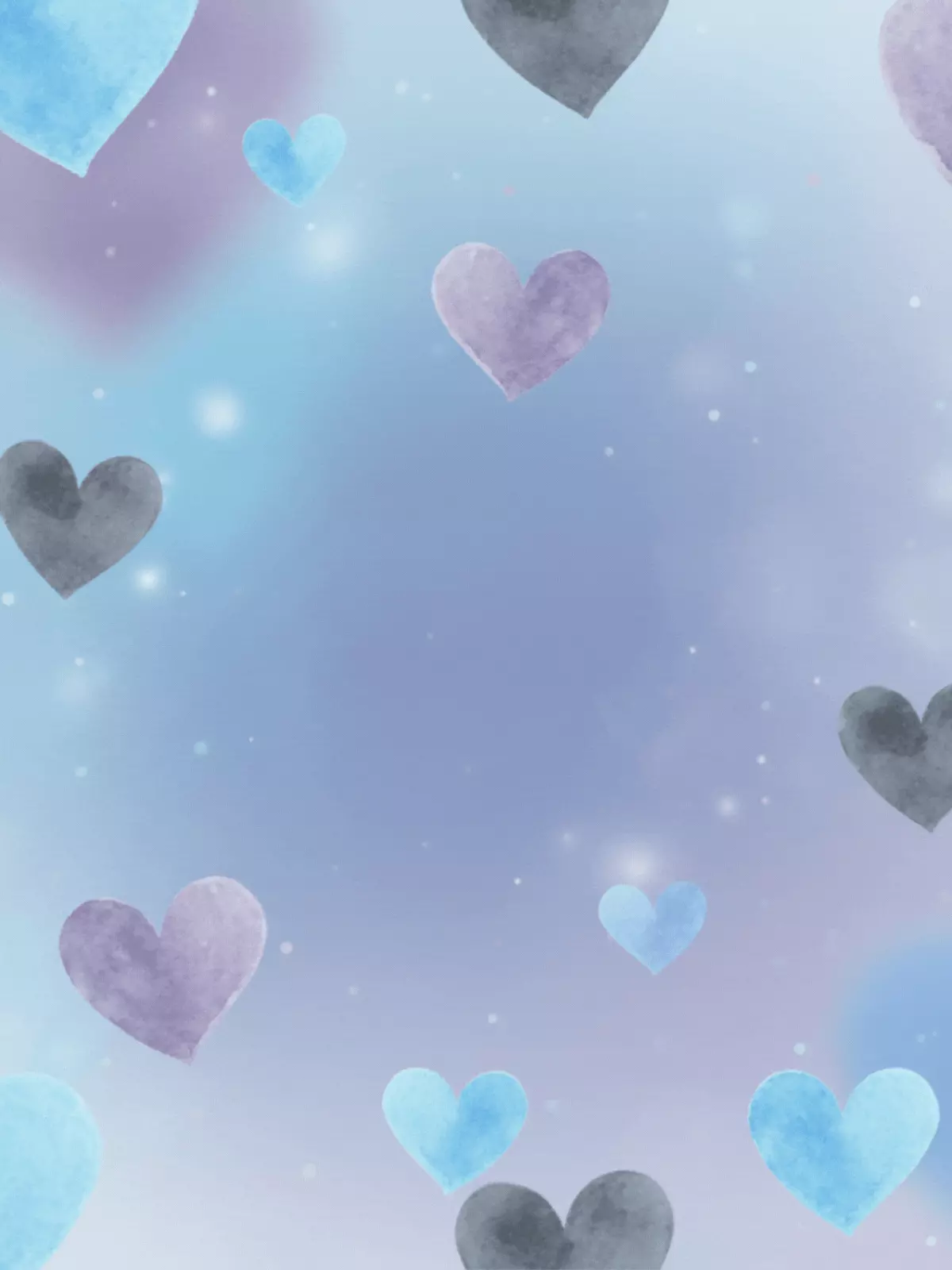 Anniversary card featuring abstract watercolor hearts in shades of blue, purple, and gray, creating a serene and romantic design.