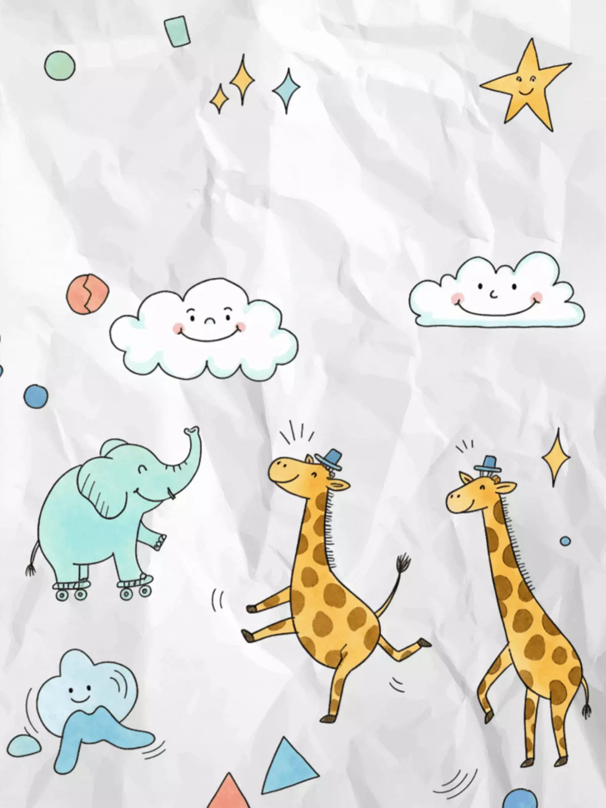 Whimsical 'Just for You' card featuring hand-drawn doodles of creatures and objects, watercolor style, perfect for kids and friends