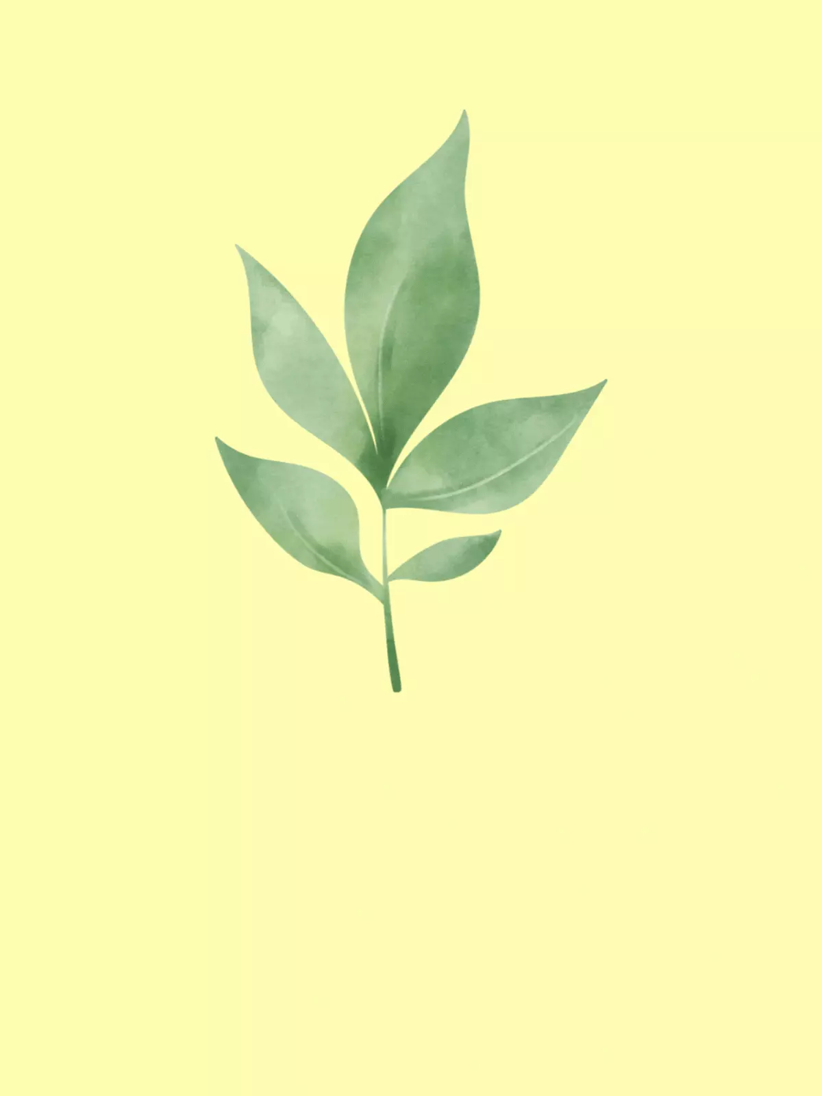 Minimalist farewell card with a single green leaf illustration on a white background, simple and elegant design.