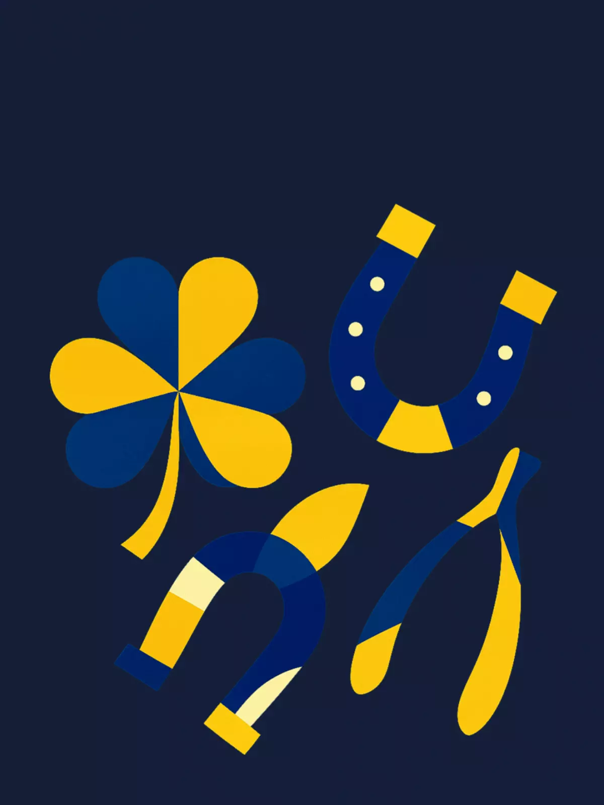 Minimalist good luck card with geometric three-color design, modern style, symbolic elements of fortune, for farewell or wishing good luck.