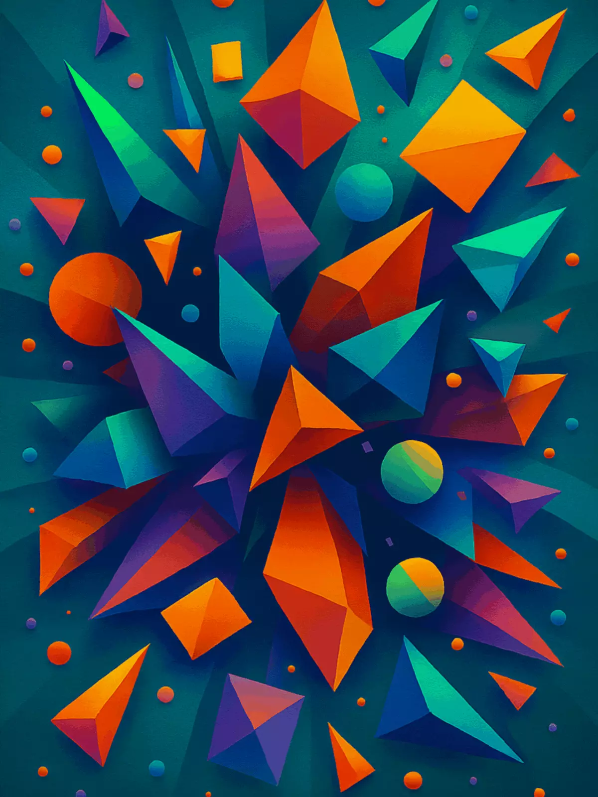 Colorful geometric birthday card with an explosion of shapes, modern design, vibrant colors, and a playful, whimsical style, perfect for teen birthdays.