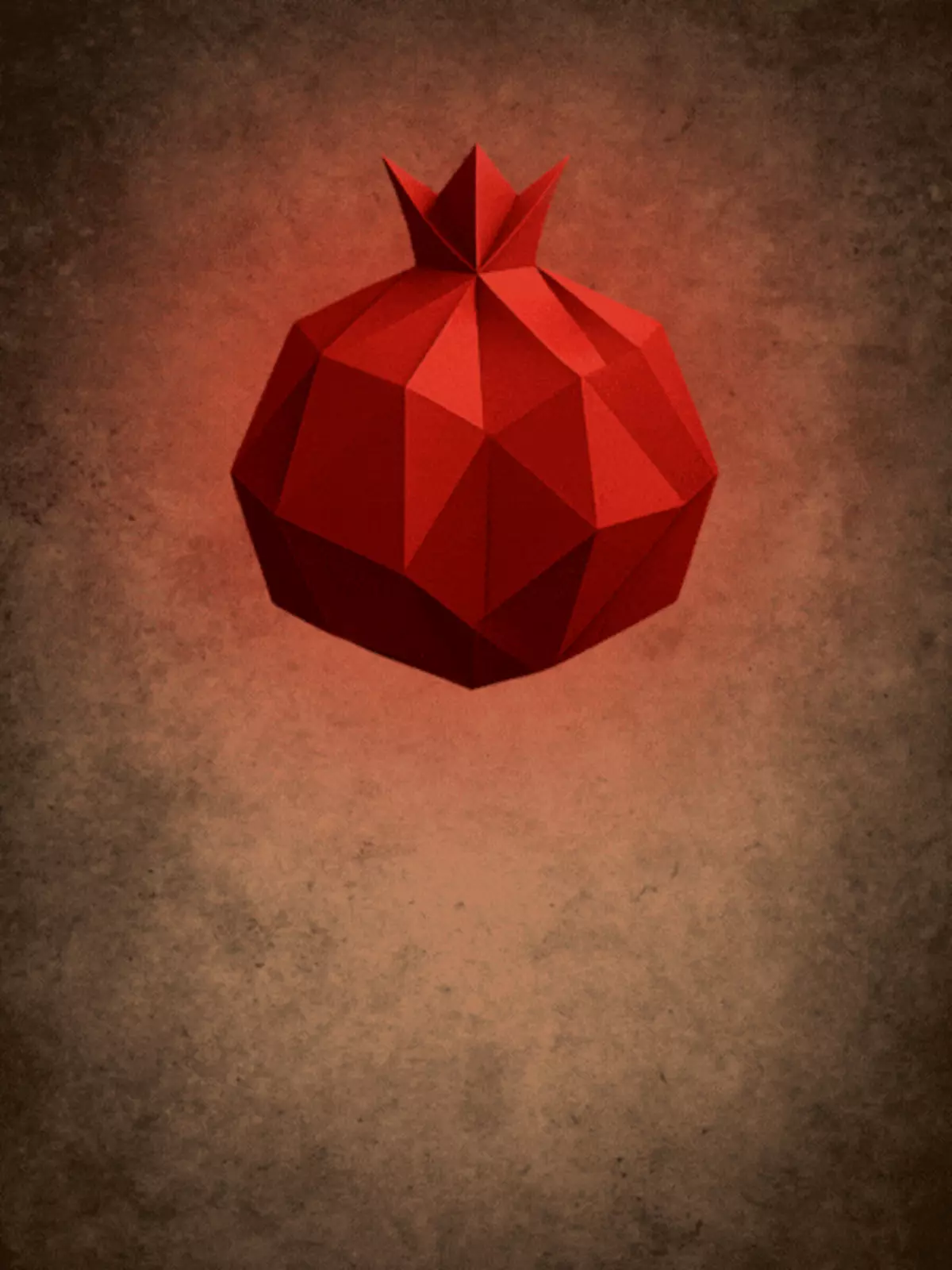 Abstract Rosh Hashanah card featuring a geometric pomegranate design inspired by paper folding, suitable for New Year greetings.