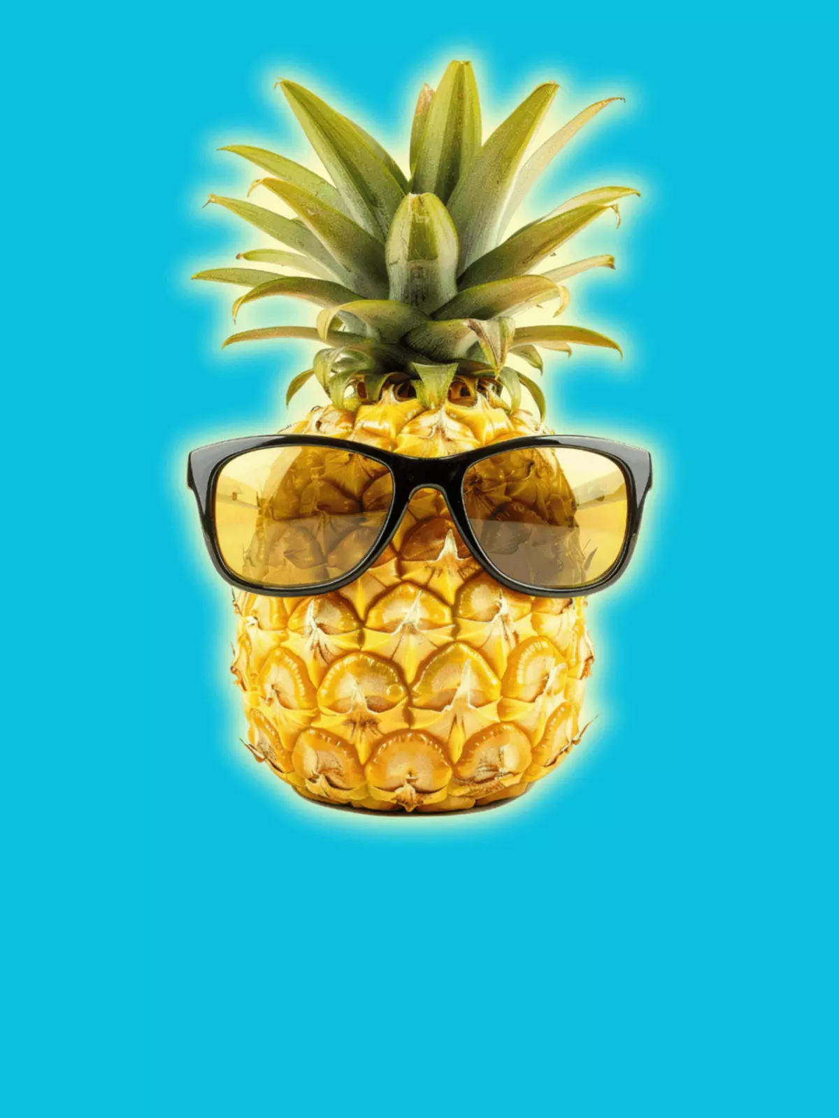 Funny pineapple wearing sunglasses on a minimalist 'Be Cool!' encouragement card, abstract design