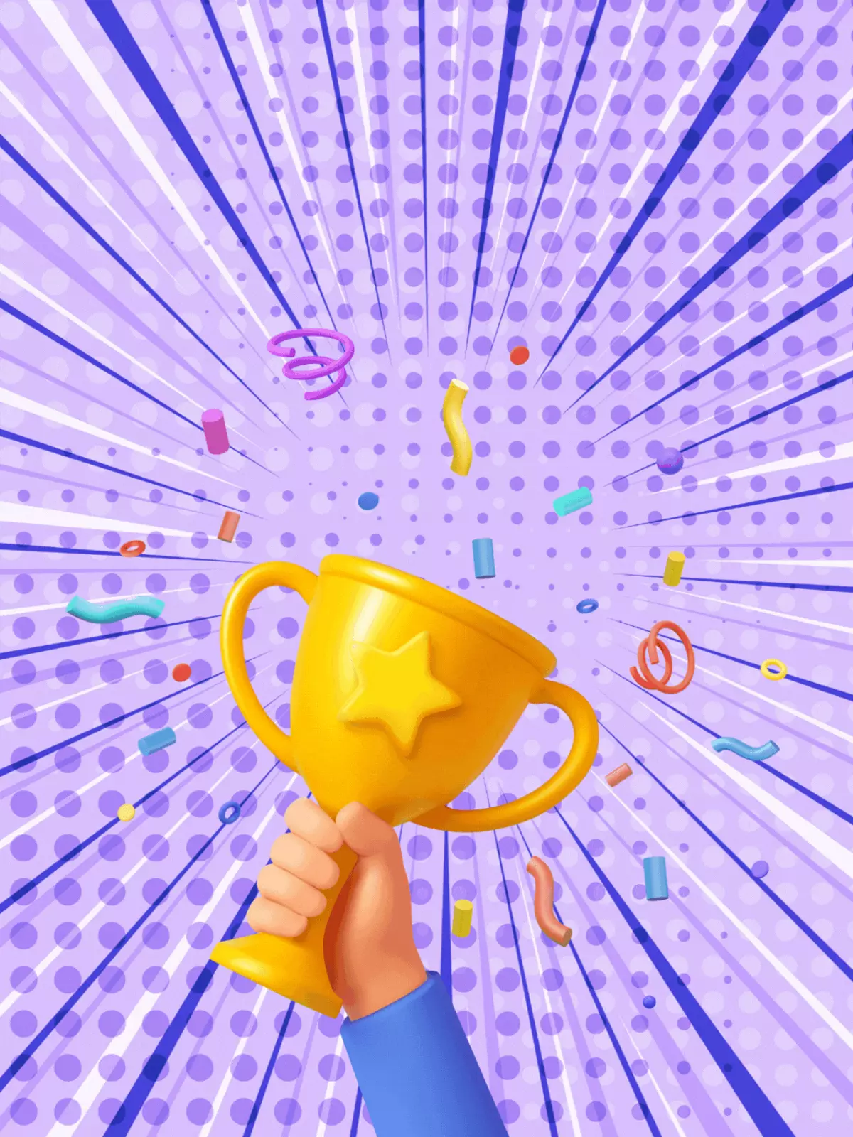 Humorous grayscale greeting card featuring an oversized yellow trophy, abstract design, motivational theme, perfect for celebrating achievements with friends.