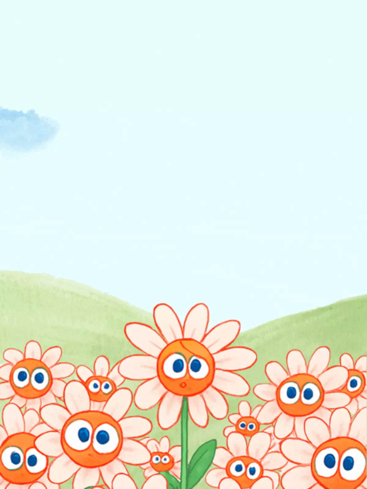 Watercolor apology card featuring a bewildered daisy among confused flowers, artistic design, funny and lighthearted, for saying 'sorry'.