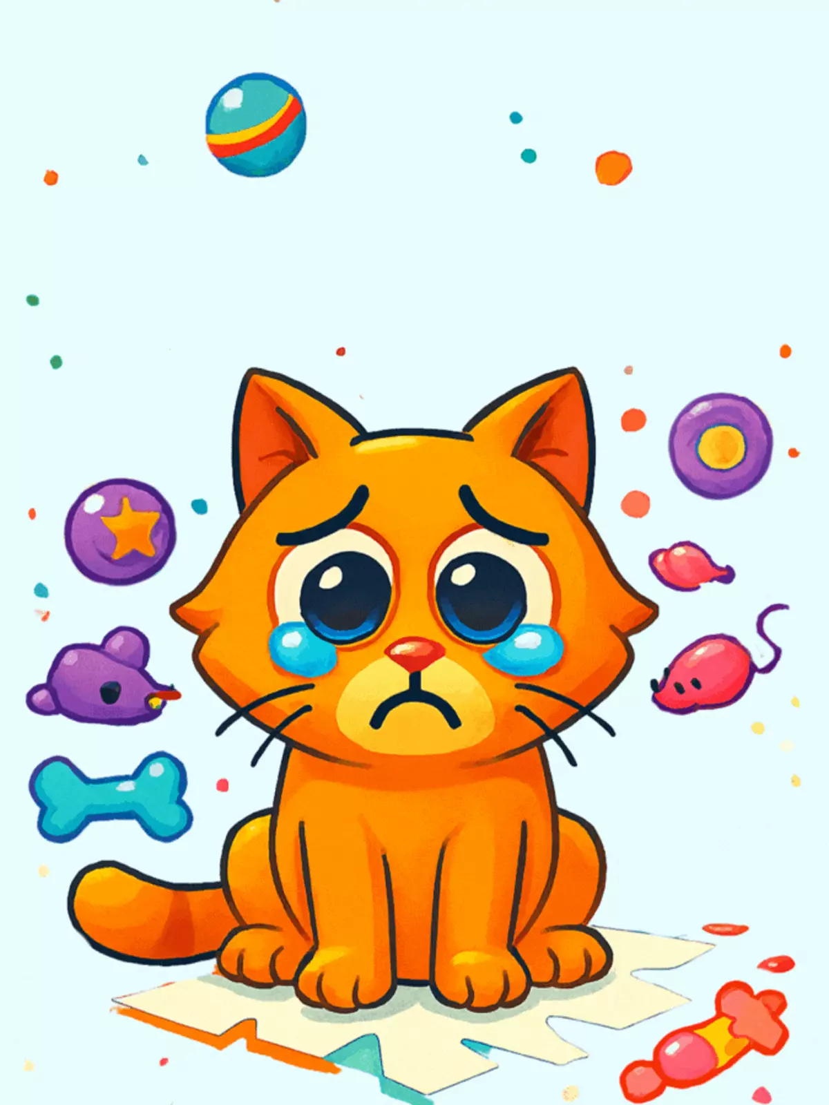 Humorous sorry card featuring a cartoon pet surrounded by a watercolor mess, with the text 'My Paw-logies!' in a playful font, artistic watercolor style.