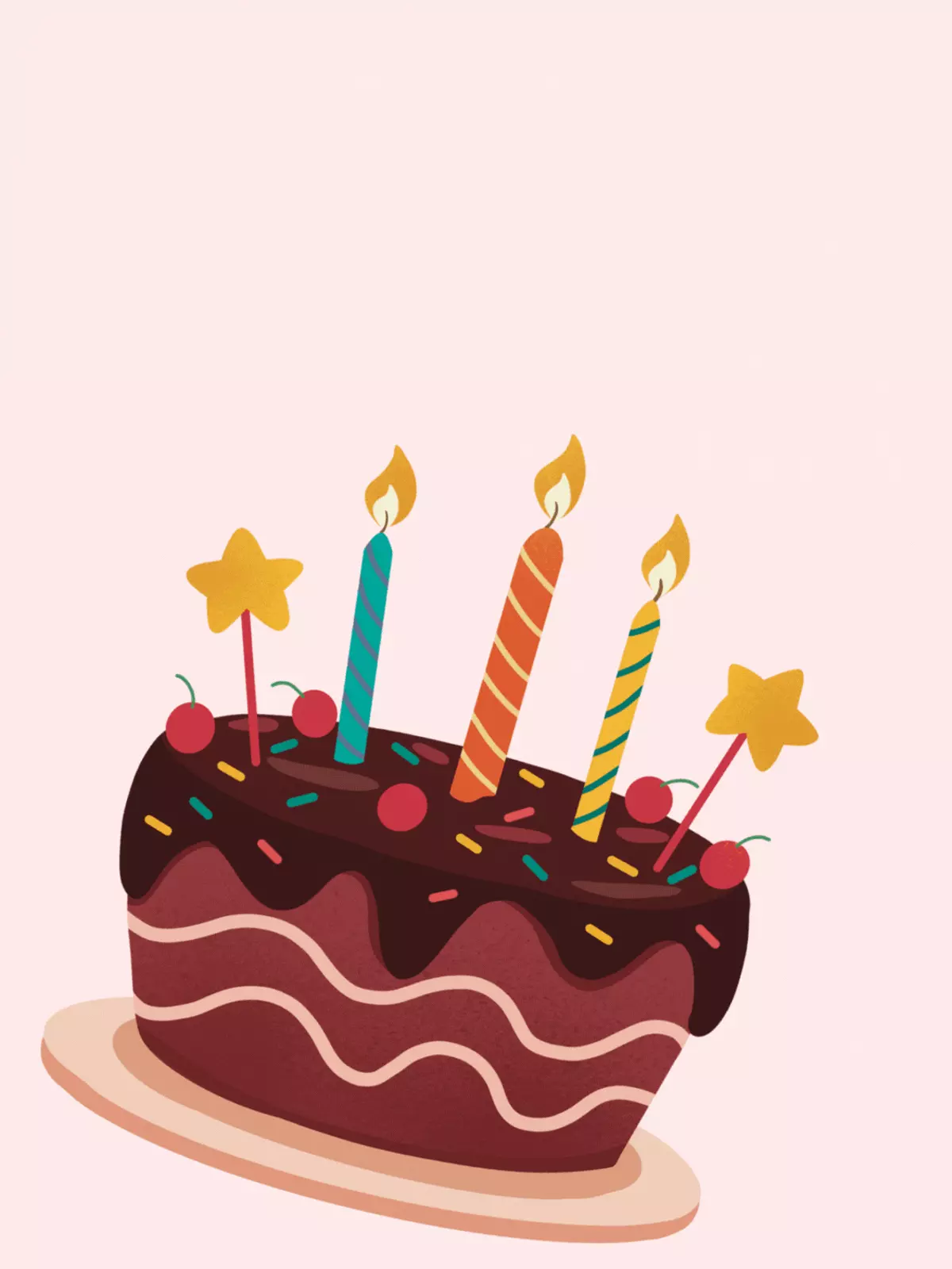 Minimalist birthday card with a large, comical cake illustration on a three-color background, perfect for a funny birthday greeting.