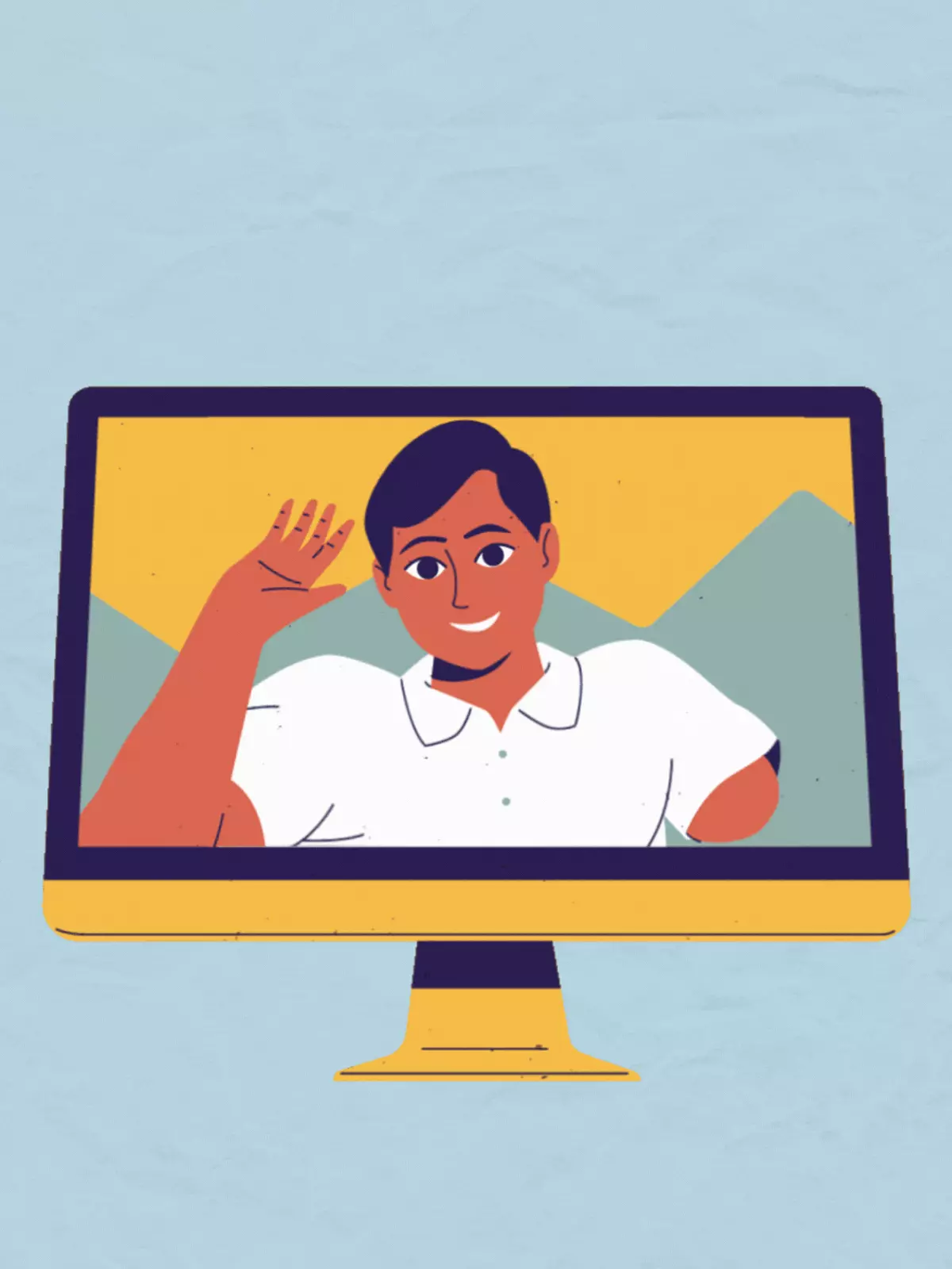 Humorous 'Miss You' eCard featuring a cartoon face frozen on a computer screen during a video call, whimsical design, perfect for friends and colleagues.