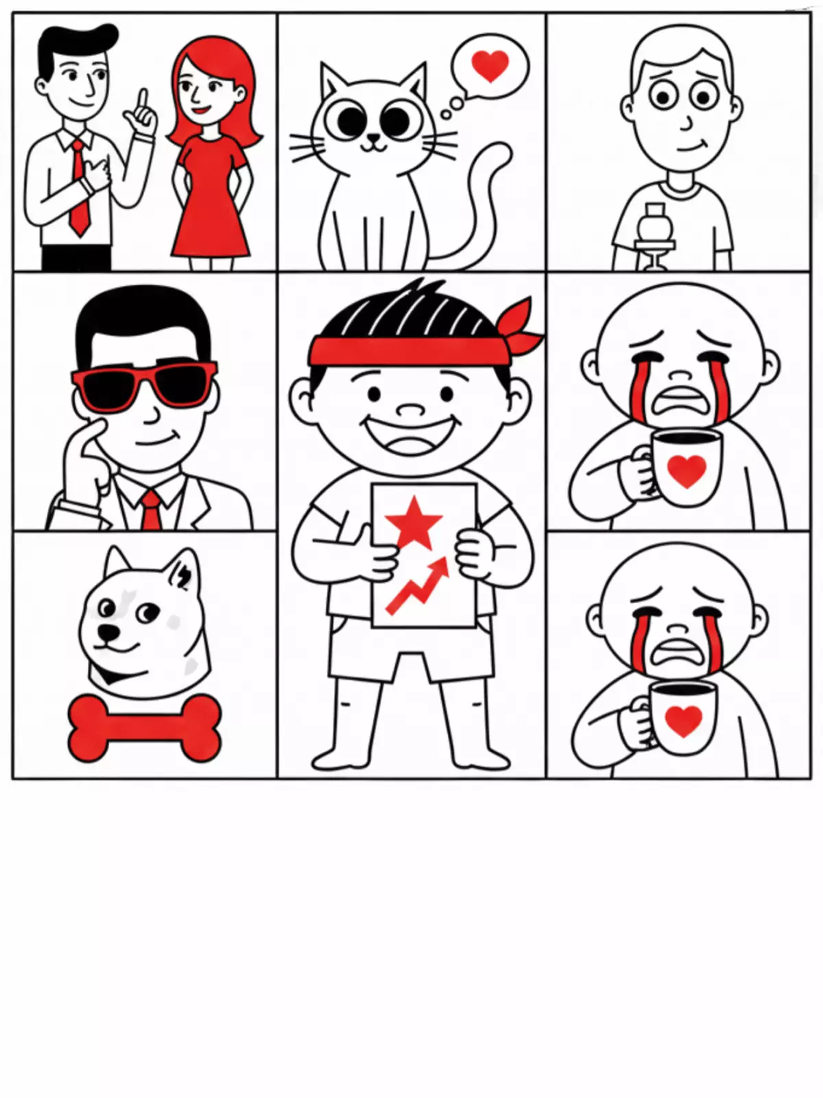 Humorous employee appreciation card featuring a compilation of relatable workplace memes, bright colors, and playful illustrations.