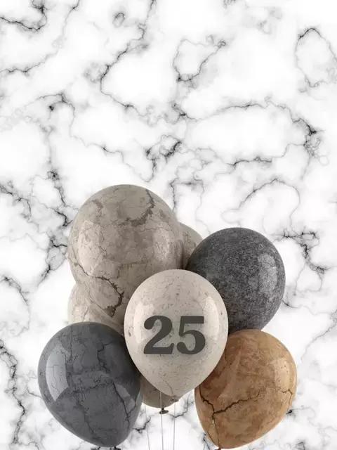 Humorous 'Hip Hip Hooray' greeting card featuring marble and stone textured balloons, watercolor artistic style, perfect for 'just because' celebrations.