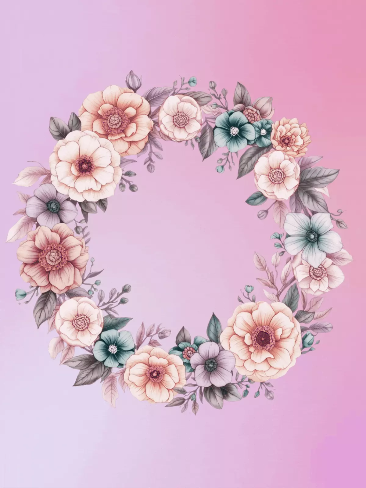 Elegant birthday card with a circular floral wreath design, featuring delicate typography and soft pastel colors, perfect for sending birthday wishes.