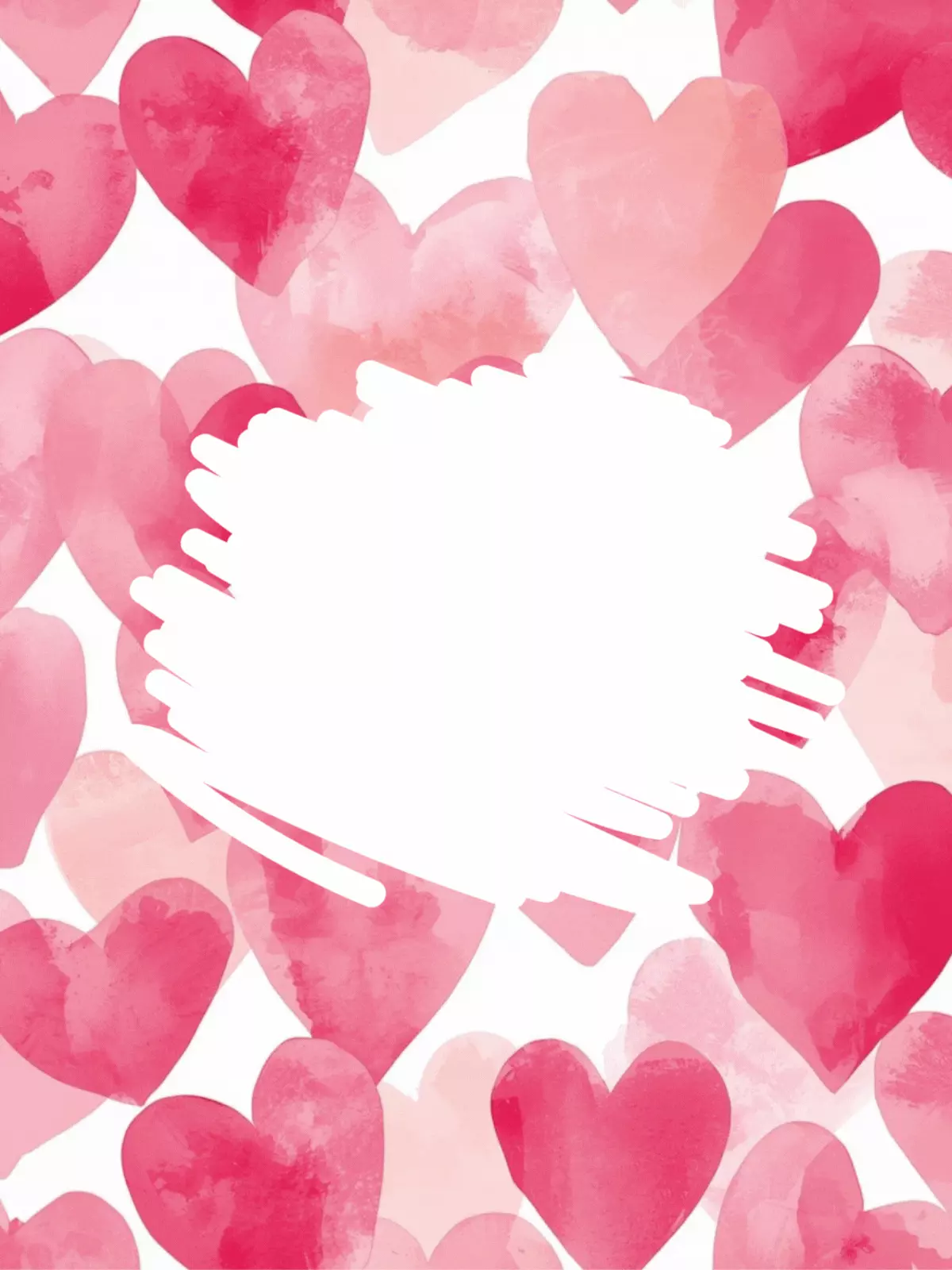 Romantic anniversary card featuring overlapping watercolor hearts in various shades of pink, artistic design style, symbolizing endless love.