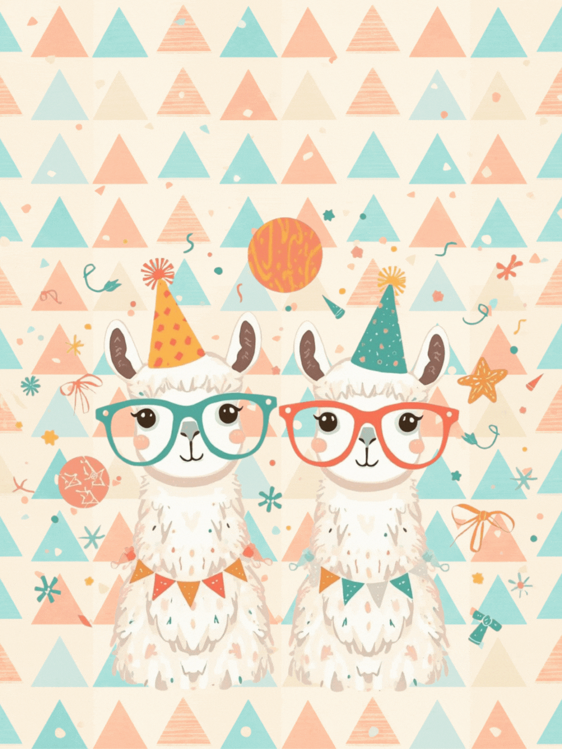 Humorous 15th anniversary card featuring two cartoon llamas in a Scandinavian design style, perfect for celebrating 15 years of love and laughter.