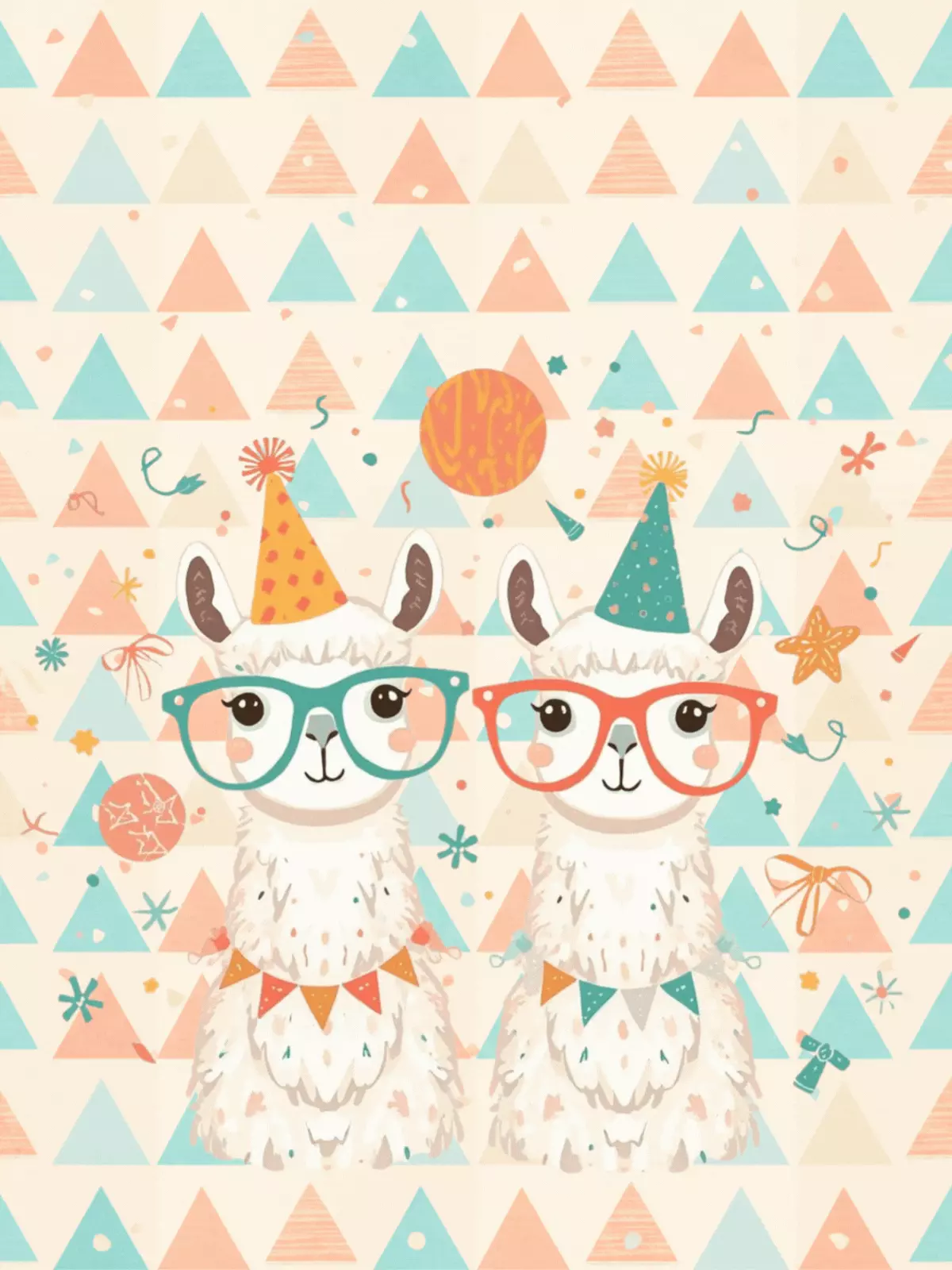 Humorous 15th anniversary card featuring two cartoon llamas in a Scandinavian design style, perfect for celebrating 15 years of love and laughter.