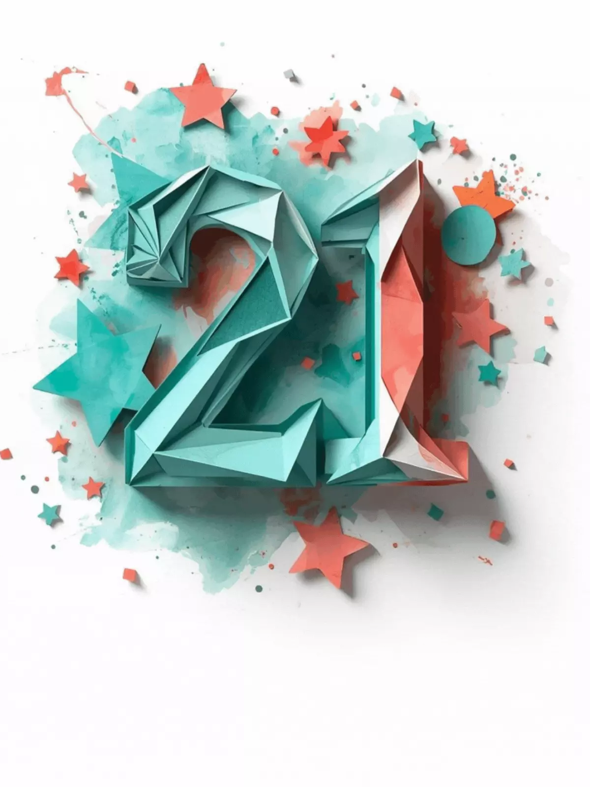 Artistic 21st birthday card featuring a watercolor paper folding design, ideal for celebrating a milestone birthday.