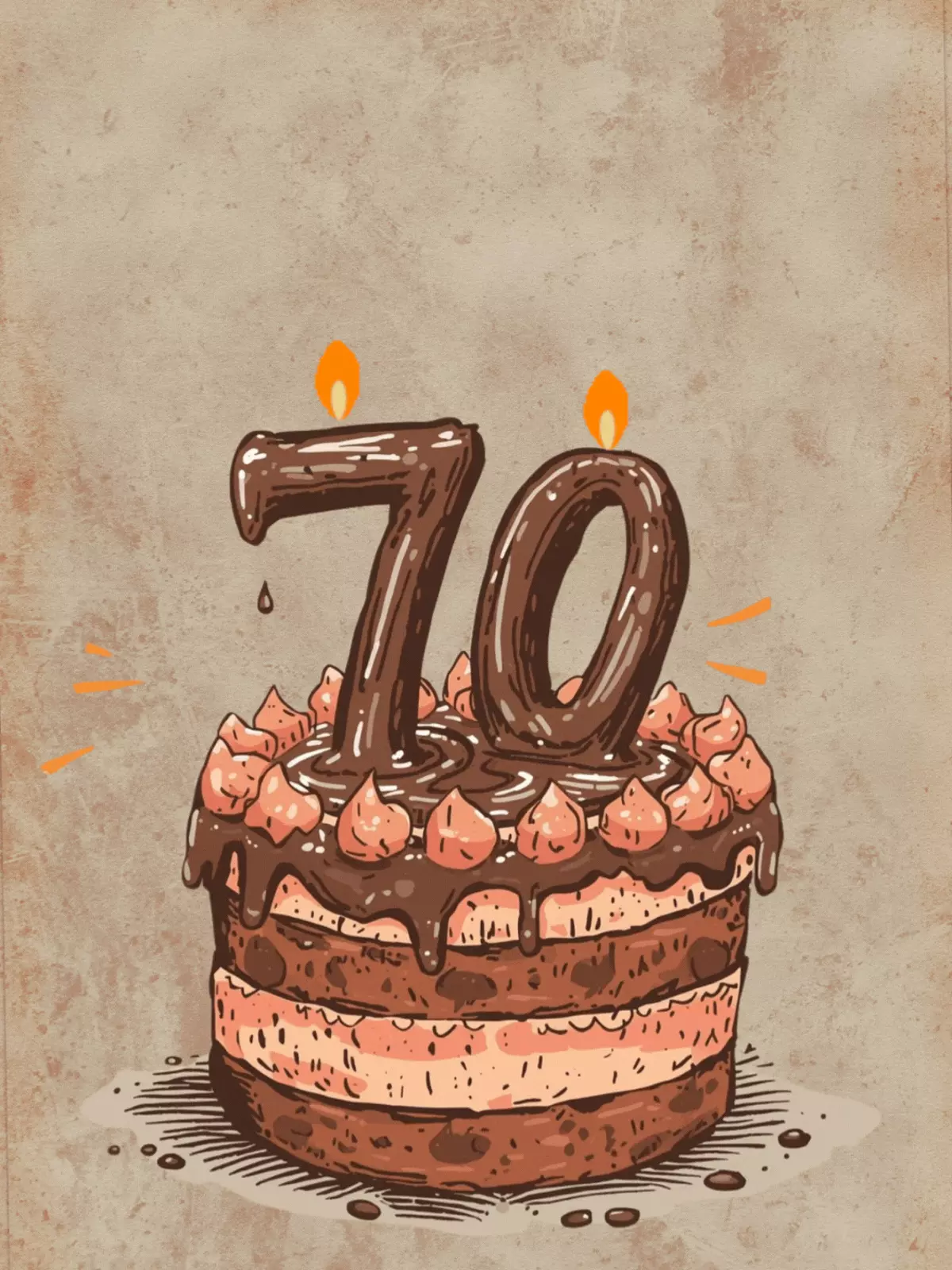 Rustic 70th birthday card featuring a textured ceramic or pottery design, warm colors, handmade style, perfect for sending birthday wishes to grandparents or parents.