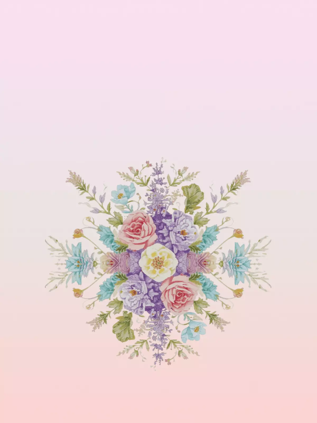 Elegant watercolor floral greeting card featuring a symmetrical arrangement of flowers, soft colors, and a calming design, perfect for a 'Thinking of You' message.