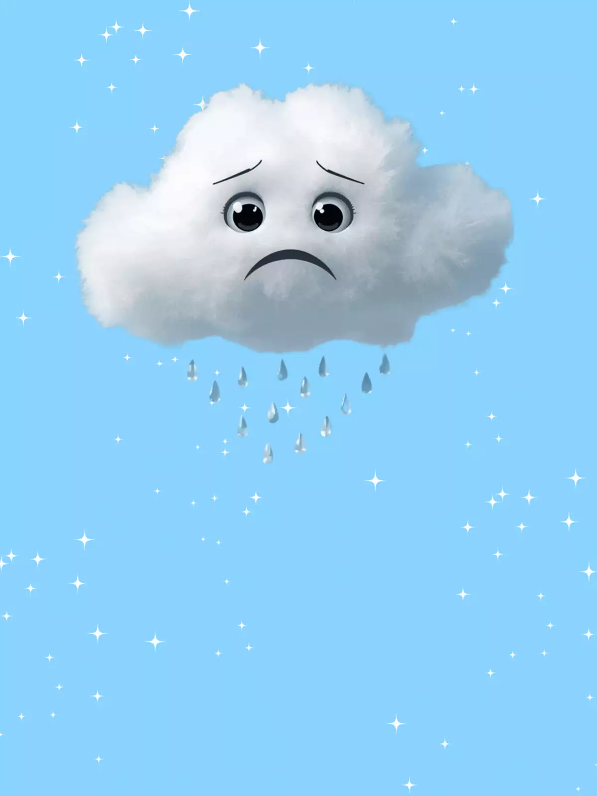 Humorous "I Miss You" card featuring a lonely cartoon cloud floating in white space, minimalist and whimsical design.