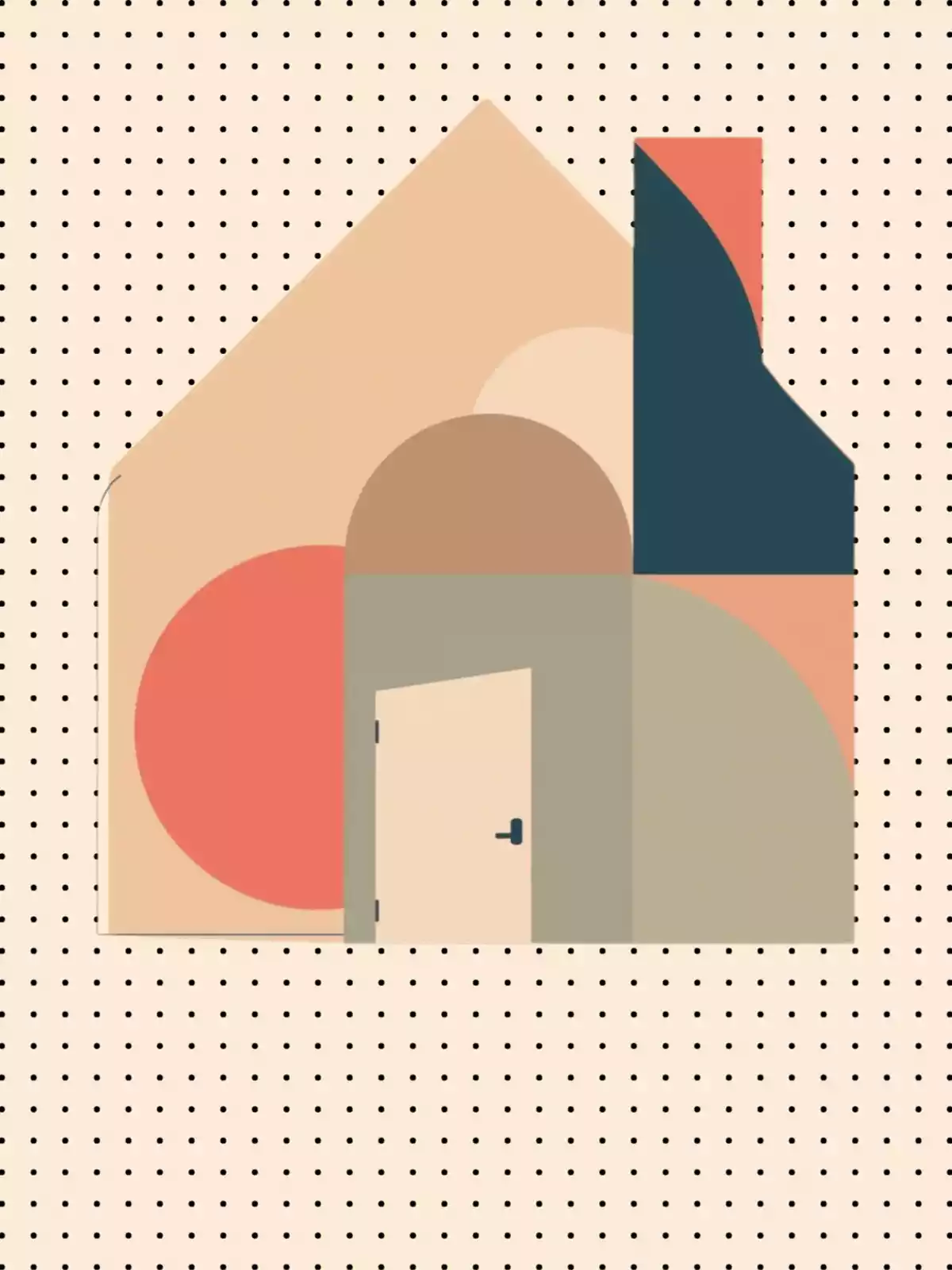 Whimsical 'Welcome Aboard' greeting card template featuring a flat, geometric design in a mid-century modern color palette, with abstract shapes like waves and an anchor. Ideal for welcoming new colleagues or new home arrivals.