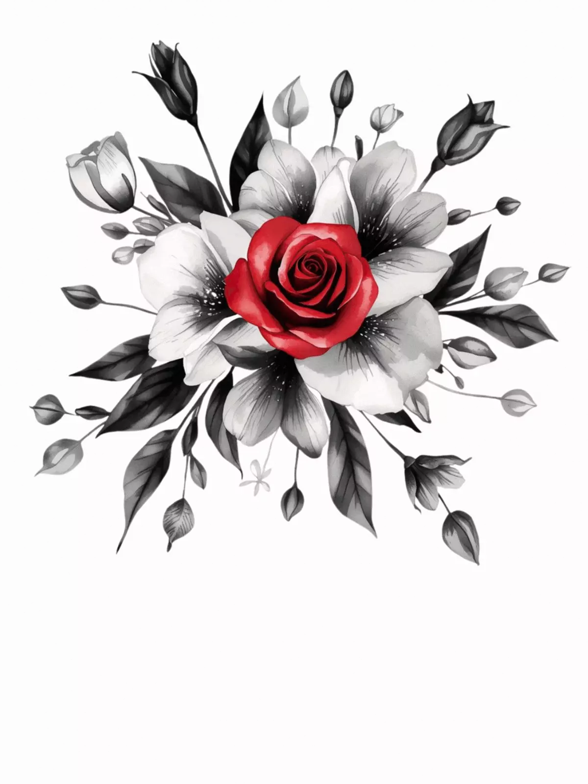 Artistic 'Friends Forever' digital greeting card featuring a bold black and white floral design with a single accent color, in a watercolor style, perfect for celebrating enduring friendship.