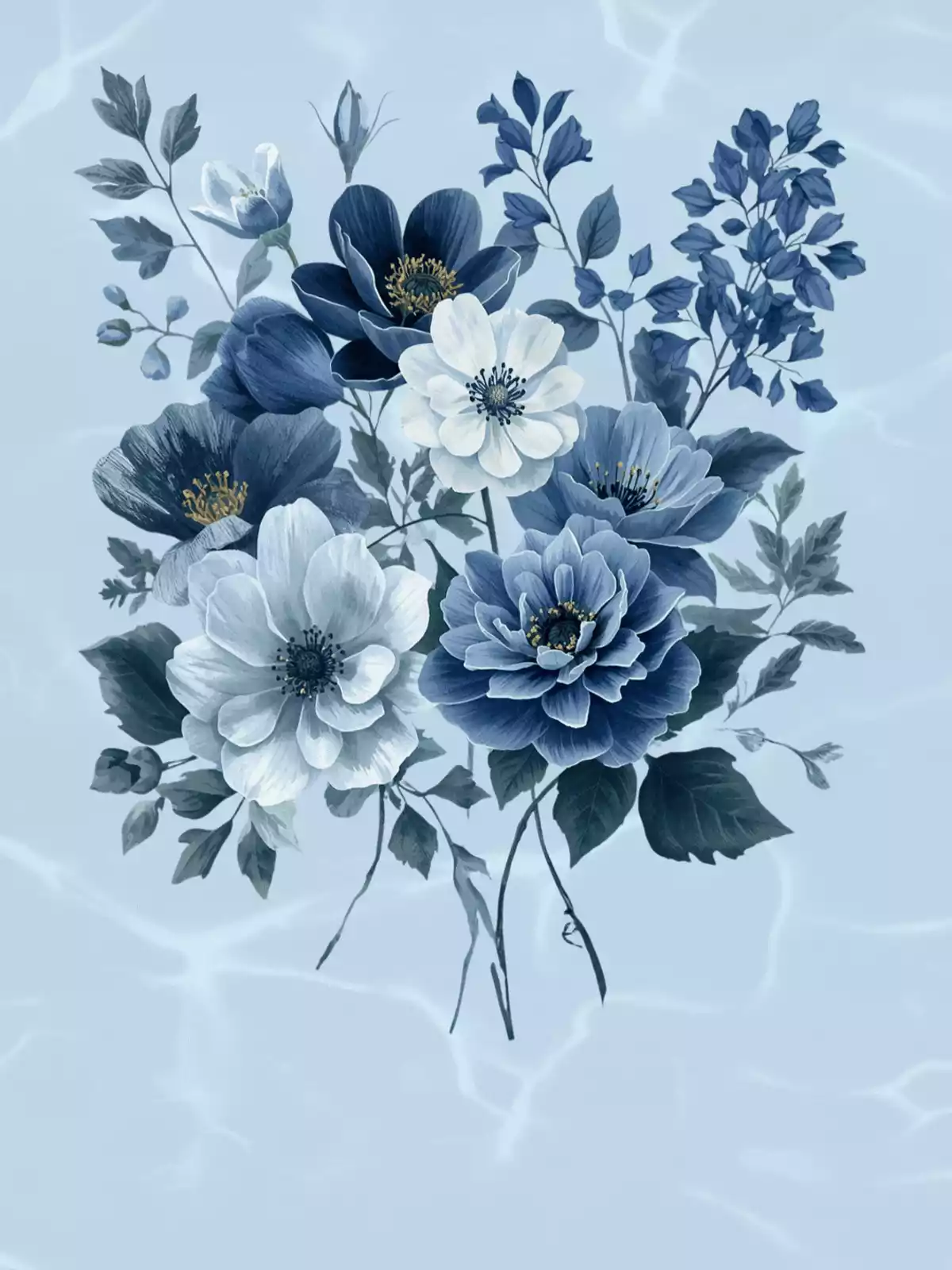 Calming floral "Thinking of You" card featuring cool color palette, serene nature design, perfect for expressing sincere sentiments to loved ones.