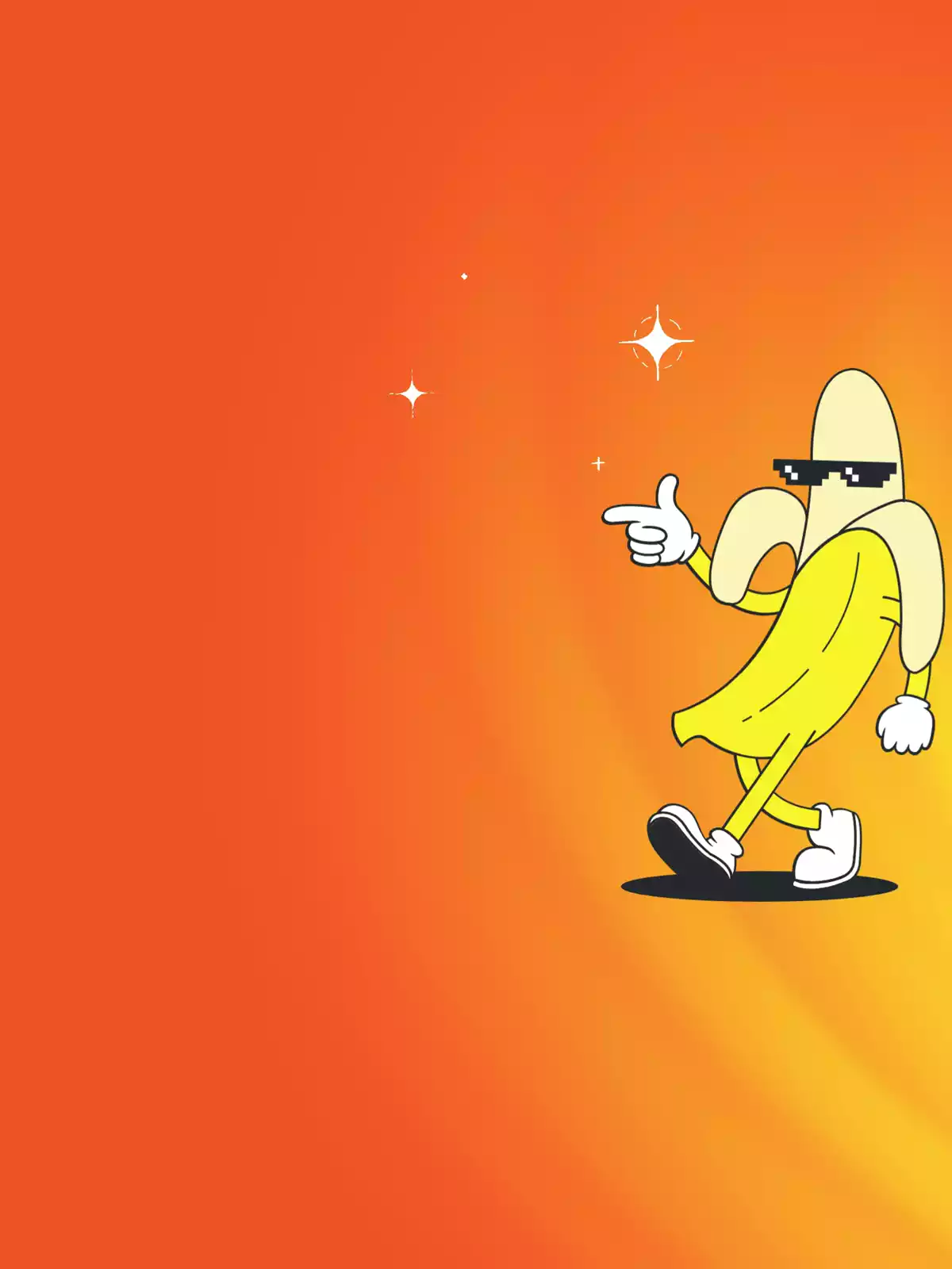 A funny retro-style animated Father's Day card featuring a cool banana character wearing sunglasses pointing to a flaming 'Cool Dad' sign, whimsical yellow and orange retro design.