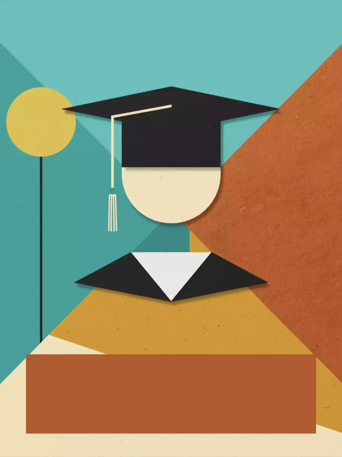 Modern flat geometric design free graduation card, featuring a humorous, stylized graduate. Vibrant colors celebrate high school or college success.