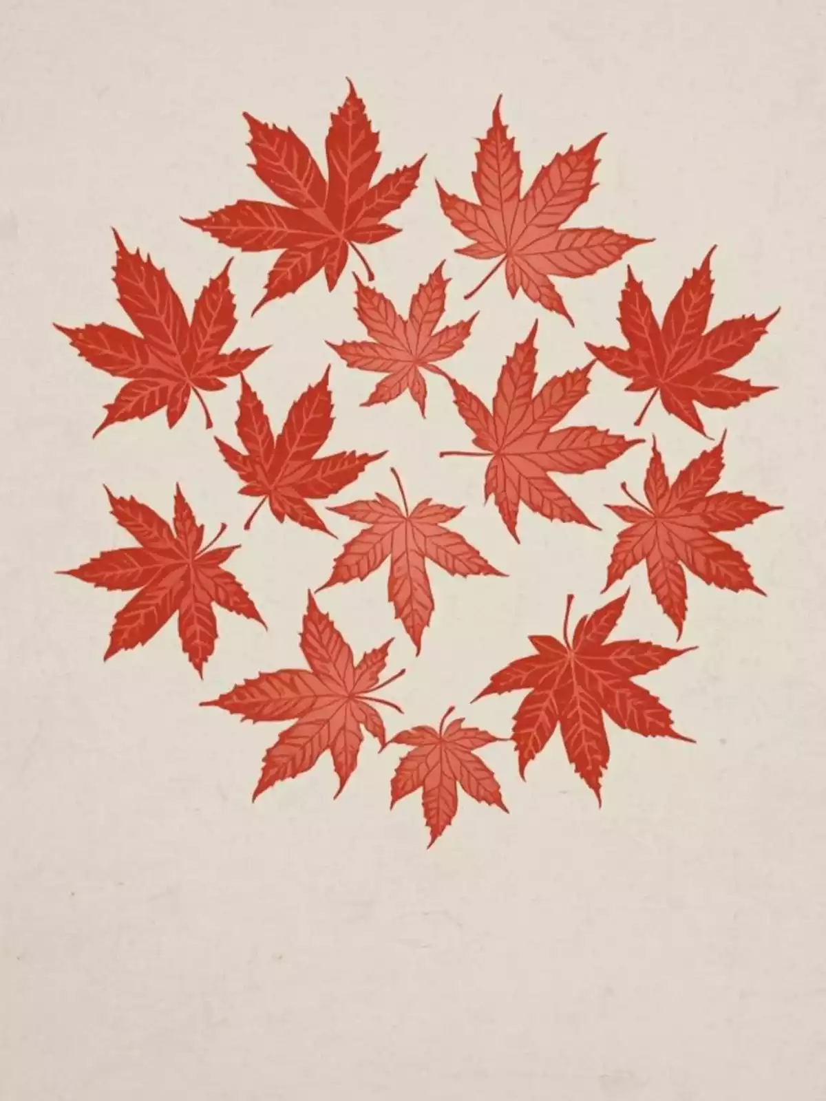 A vibrant vintage Canada Day greeting card featuring hand-drawn red and white maple leaves, a retro color palette, and "Happy Canada Day" text, ideal for patriotic celebrations.